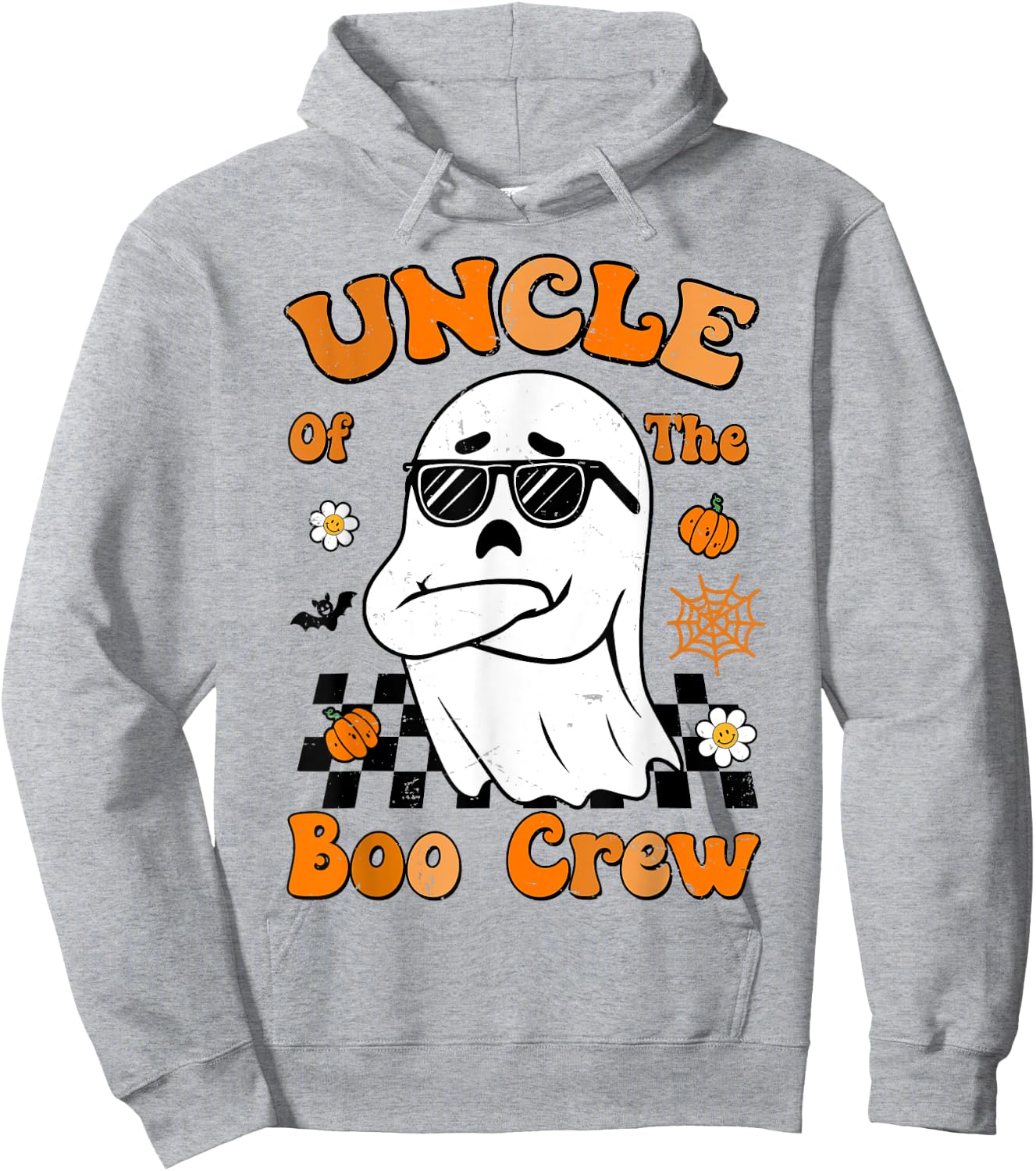 Uncle Of The Boo Crew Groovy Retro Family Halloween Funny Hoodie - Hoodie | Ash