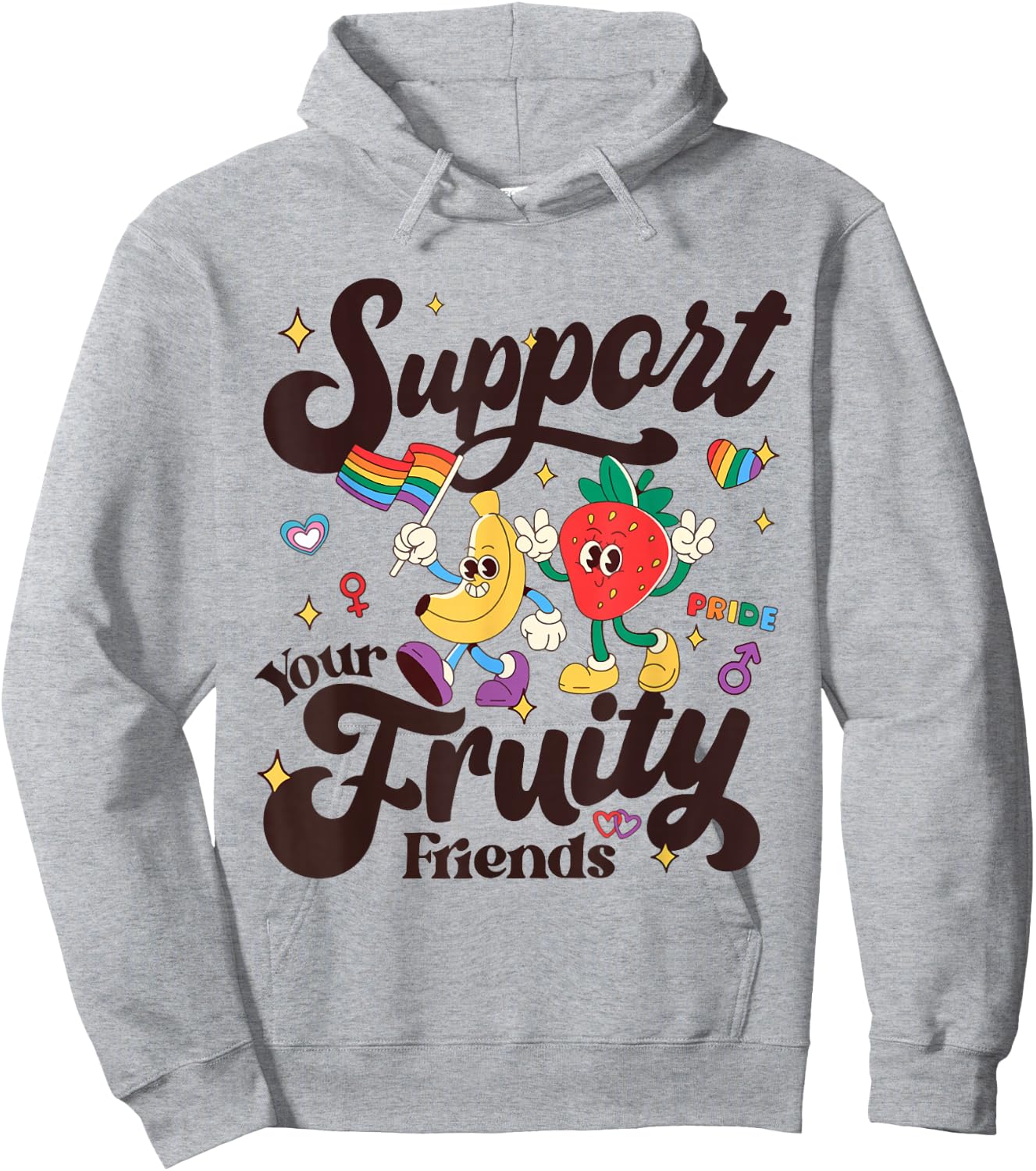 Funny Support Your Fruity Friends Gay LGBTQ Ally Pride Month Hoodie - Hoodie | Ash