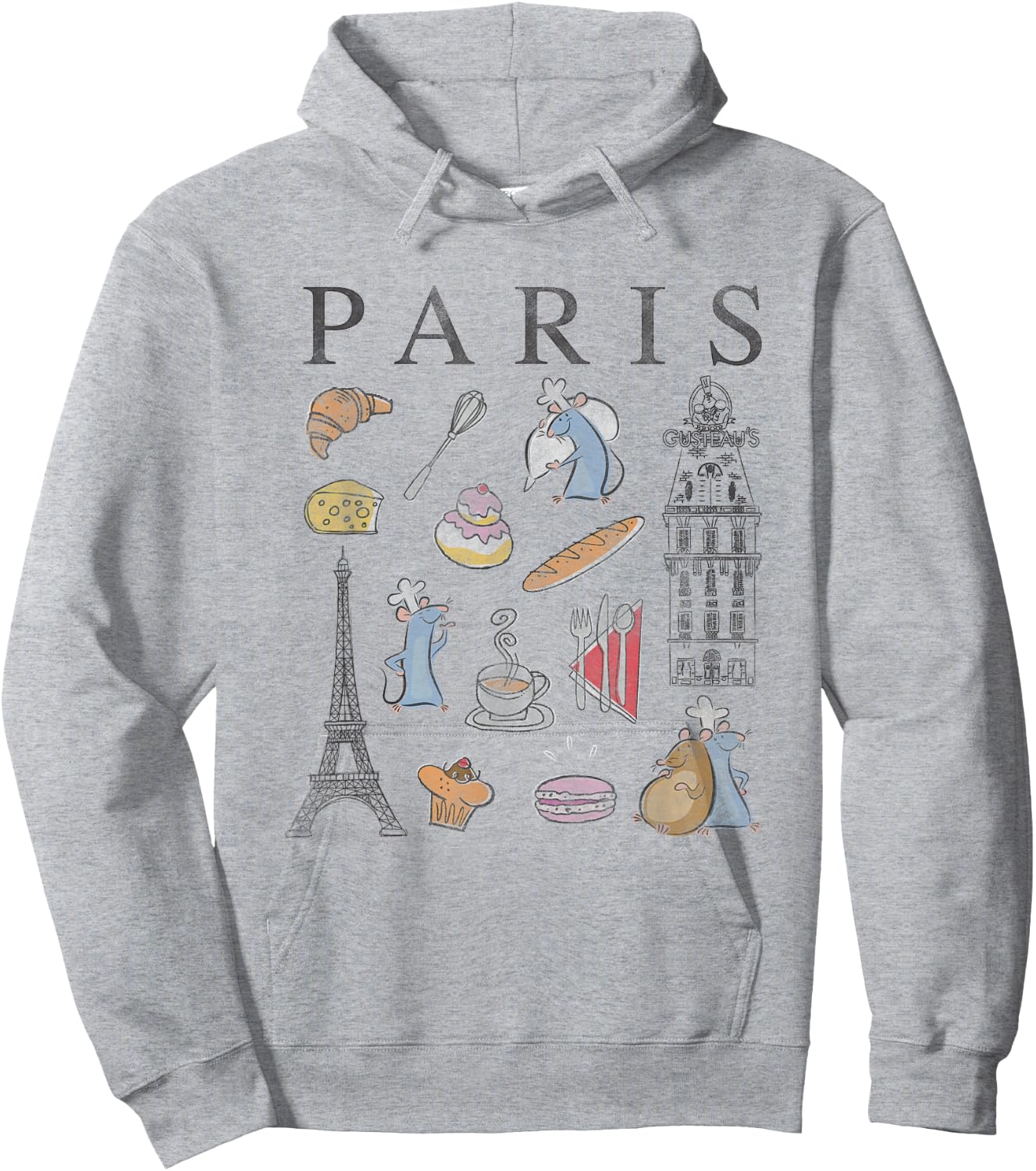 Disney Pixar Ratatouille Paris Food & Places Collage Retro Hoodie - Hoodie | Ash