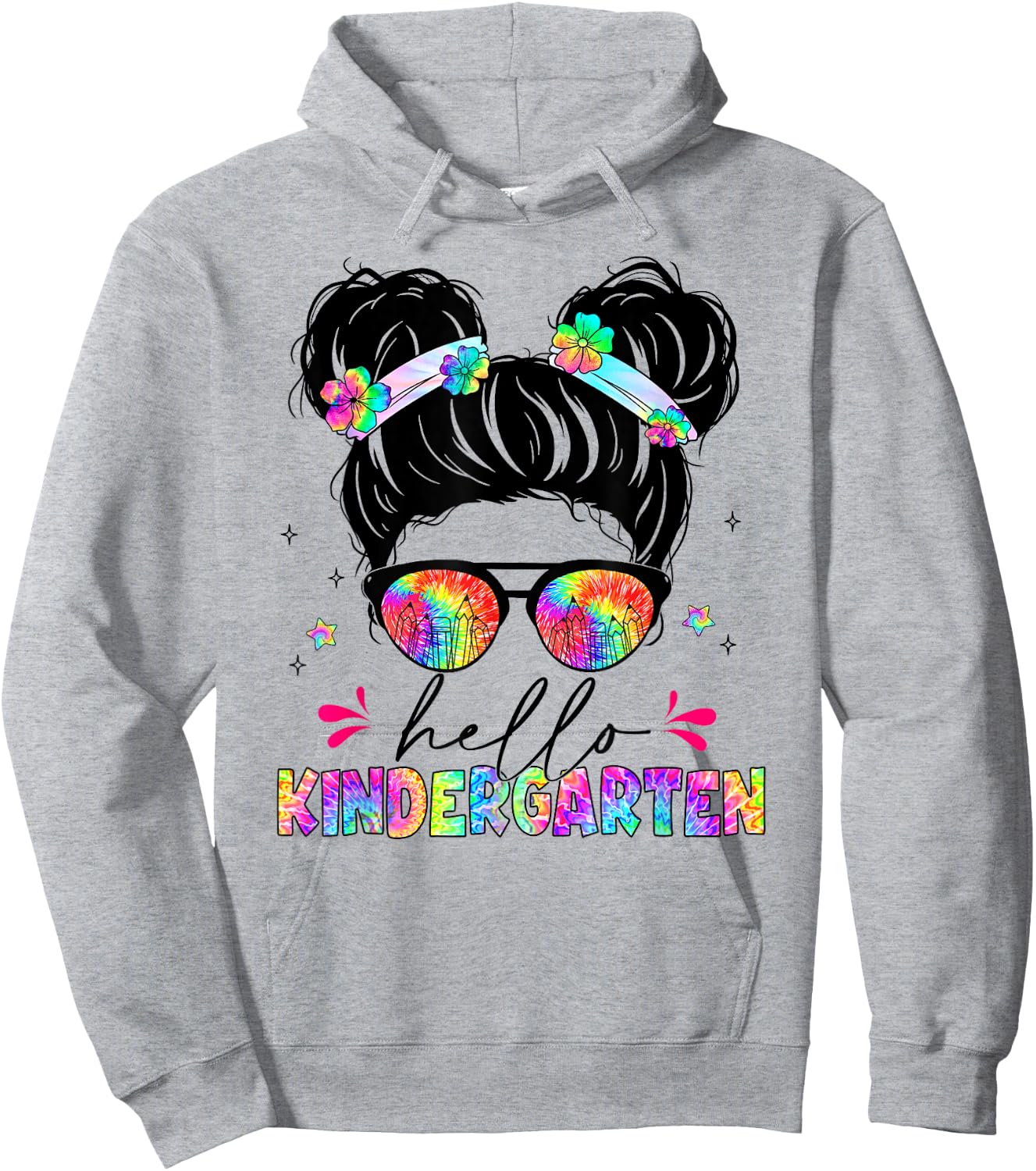 Hello Kindergarten shirt messy bun tie dye back to school Hoodie - Hoodie | Ash