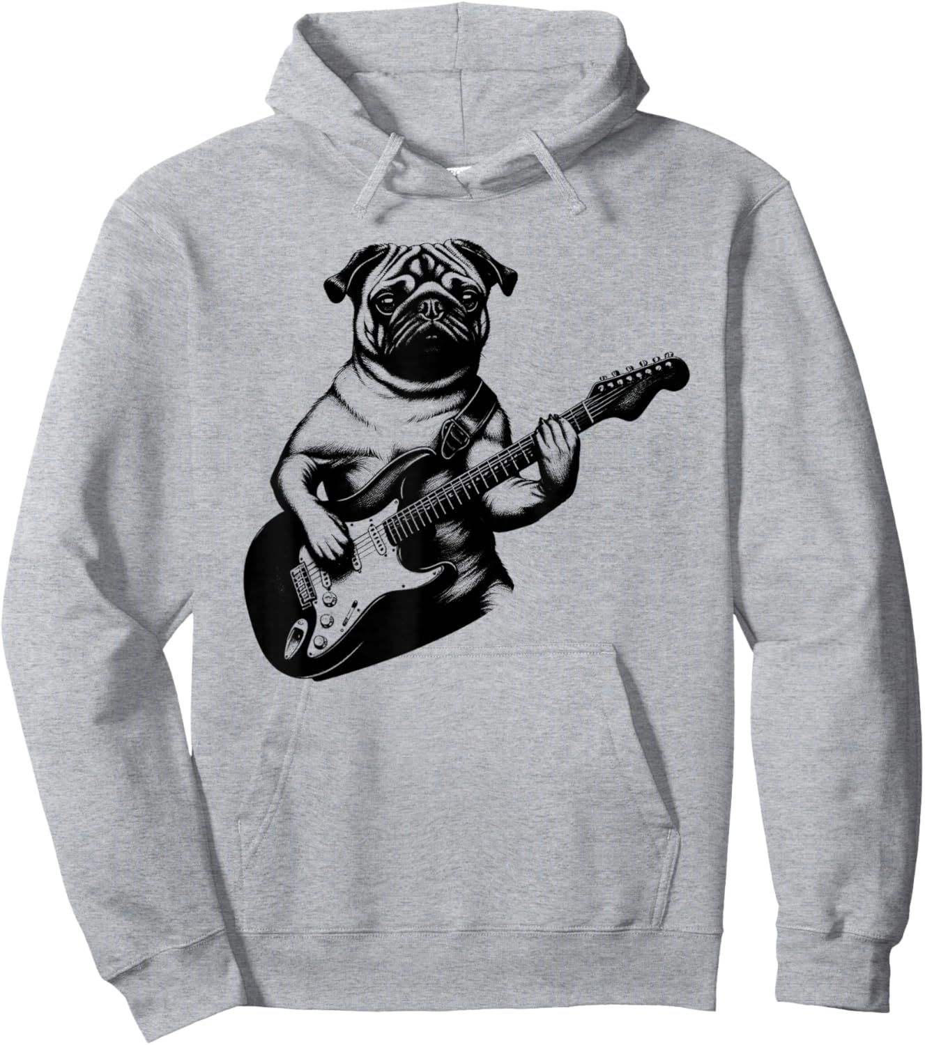 Pug Dog Playing Electric Guitar Rock Star Guitarist Hoodie - Hoodie | Ash