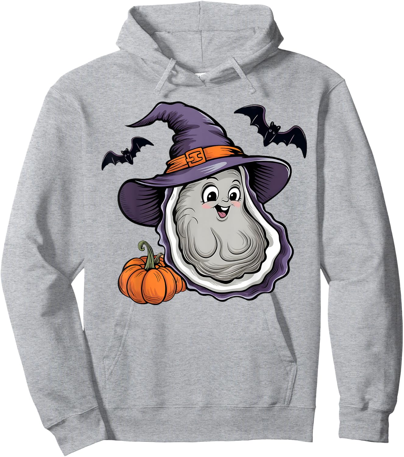 Oyster Scary Pumpkin Bat Funny Witch Hat Oyster Halloween Hoodie - Hoodie | Ash