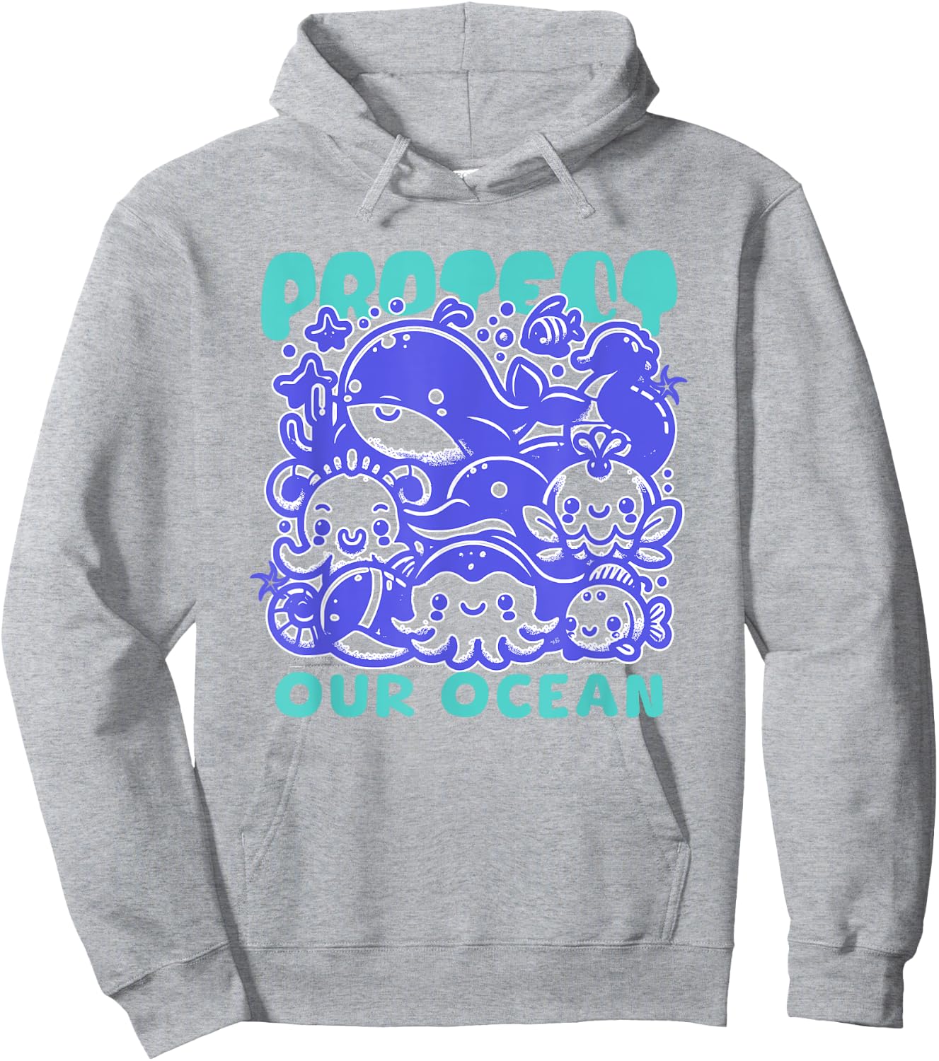Protect Our Ocean Kawaii Whale World Oceans Day Cute Hoodie - Hoodie | Ash