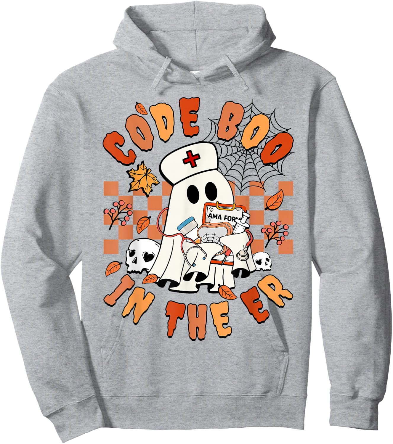 Retro Code Boo In The ER ICU Nurses Ghost Halloween Costume Hoodie - Hoodie | Ash