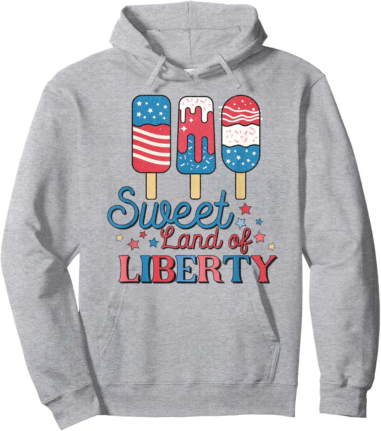 Cute Retro 4th of July Popsicle Patriotic Land of Liberty Hoodie - Hoodie | Ash