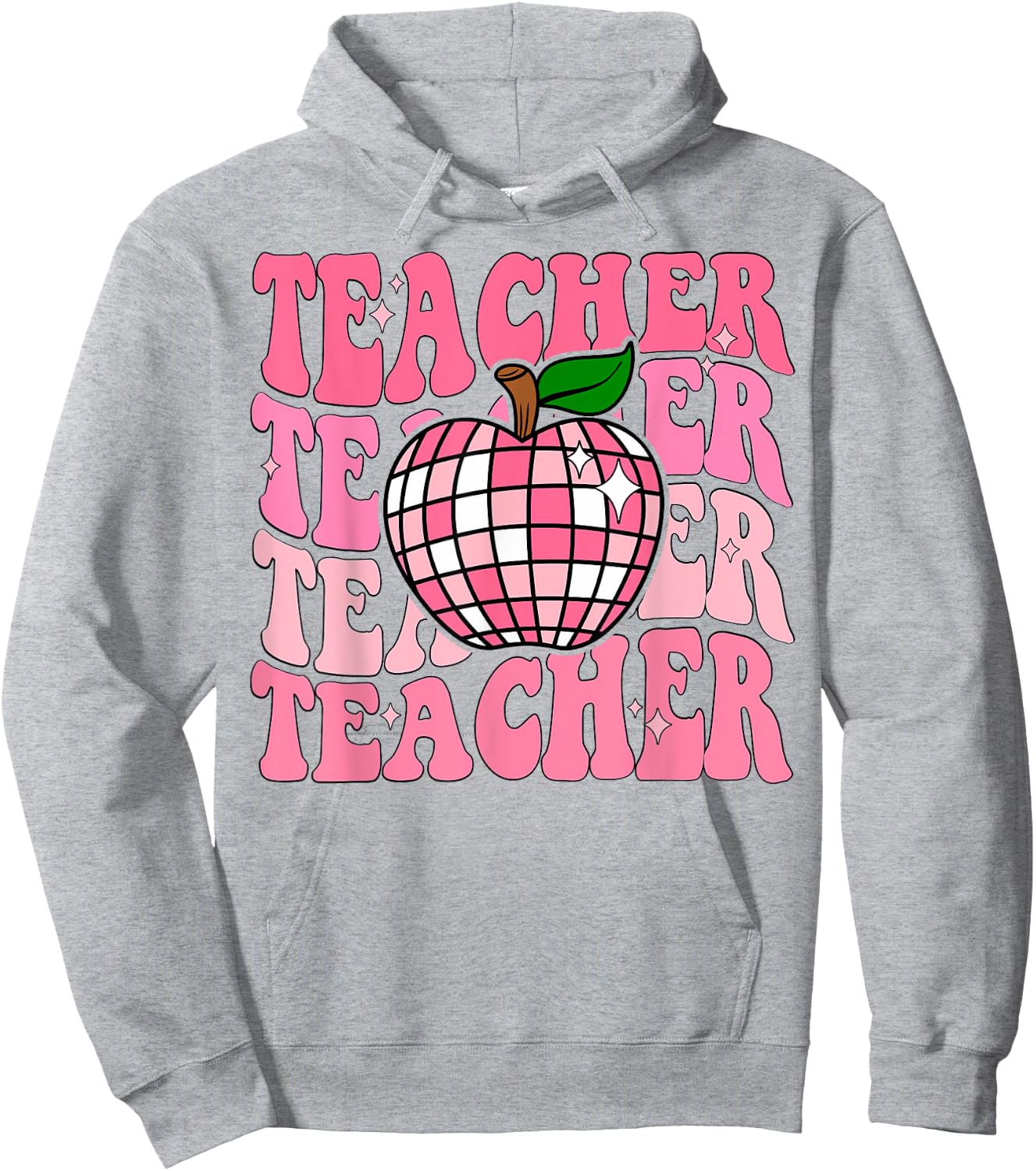 Retro Pink Disco Ball Apple Teacher Colorful Back To School Men Women Girls Kids Hoodie - Hoodie | Ash