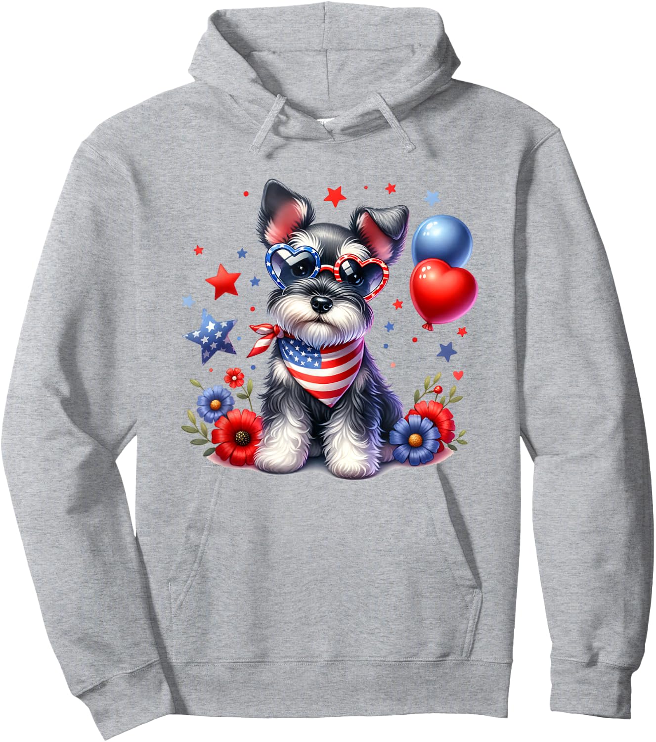 Patriotic Miniature Schnauzer American Flag 4th of July USA Hoodie - Hoodie | Ash