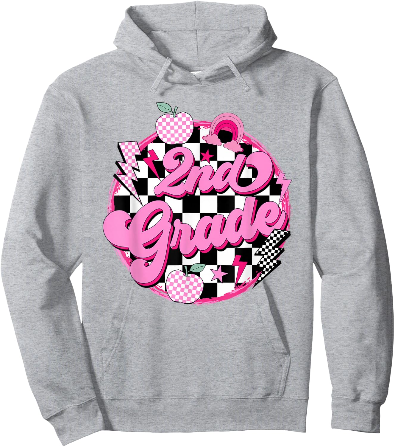 2nd Grade Teacher Women Retro Checkered First Day of School Hoodie - Hoodie | Ash