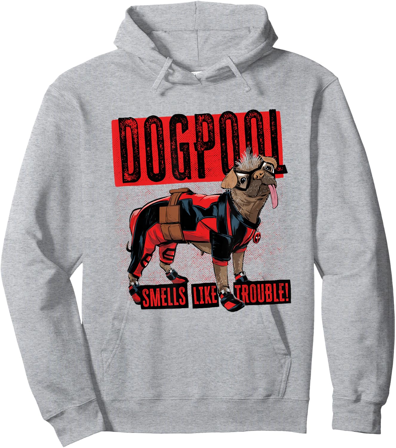 Marvel Deadpool & Wolverine Dogpool Distressed Trouble Logo Hoodie - Hoodie | Ash