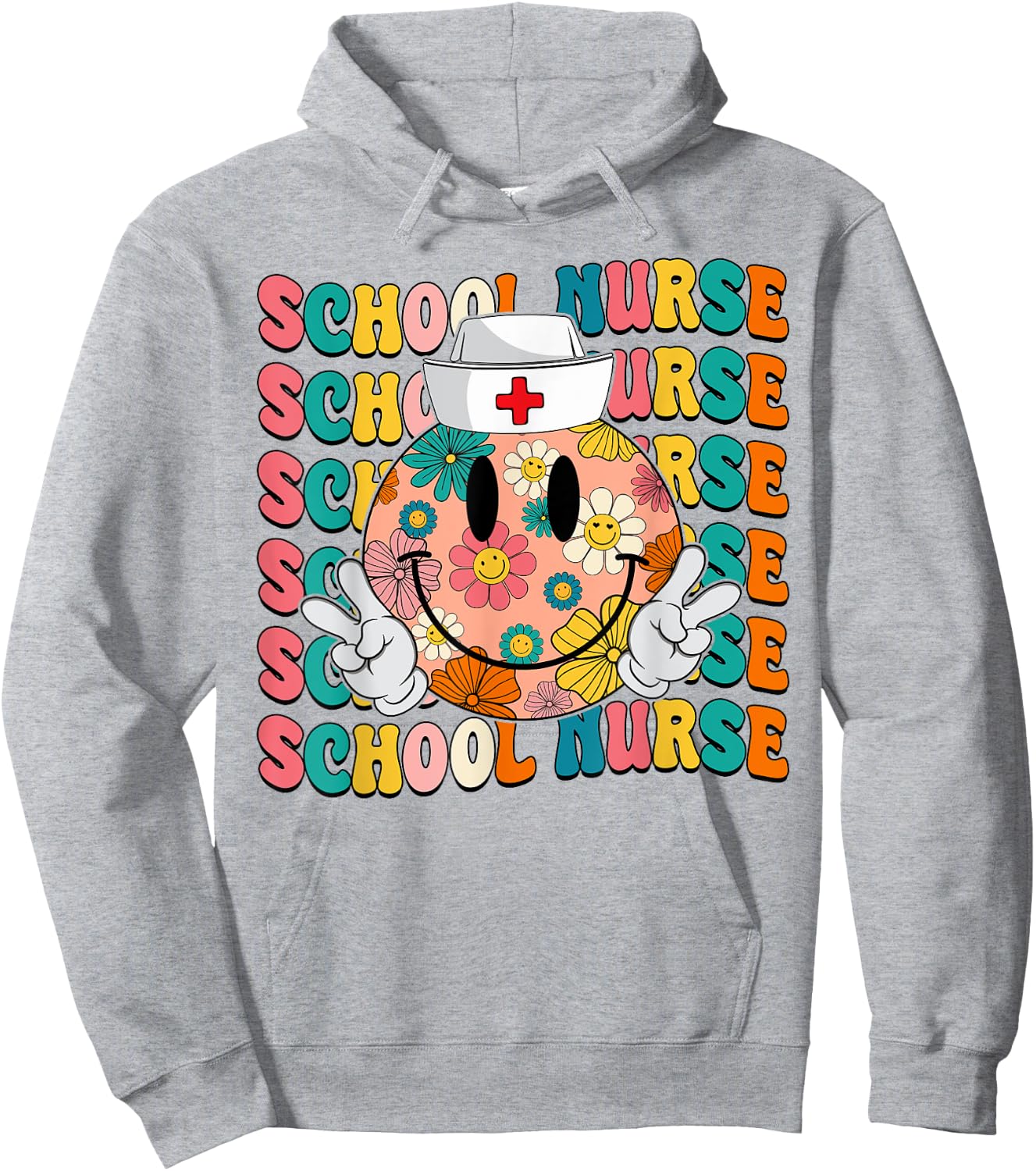 Retro Groovy School Nurse Smile Face Back To School Women Hoodie - Hoodie | Ash