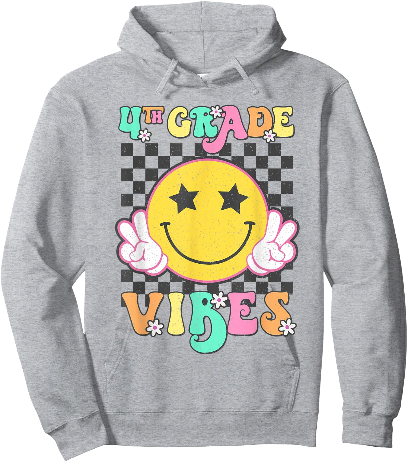 Girls 4th Grade Vibes Smile Face Back to School Fourth grade Hoodie - Hoodie | Ash