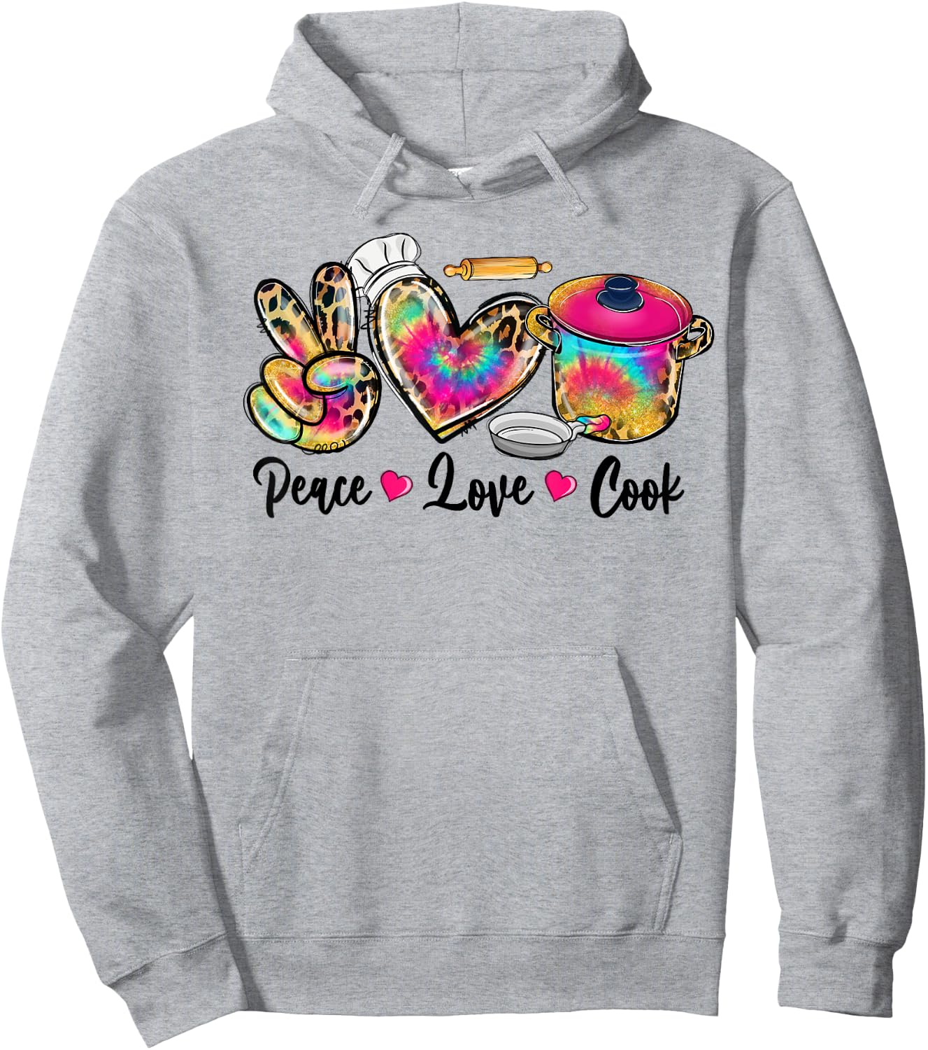 Peace Love Cooking Lunch Lady Life Tie Dye Leopard Hoodie - Hoodie | Ash
