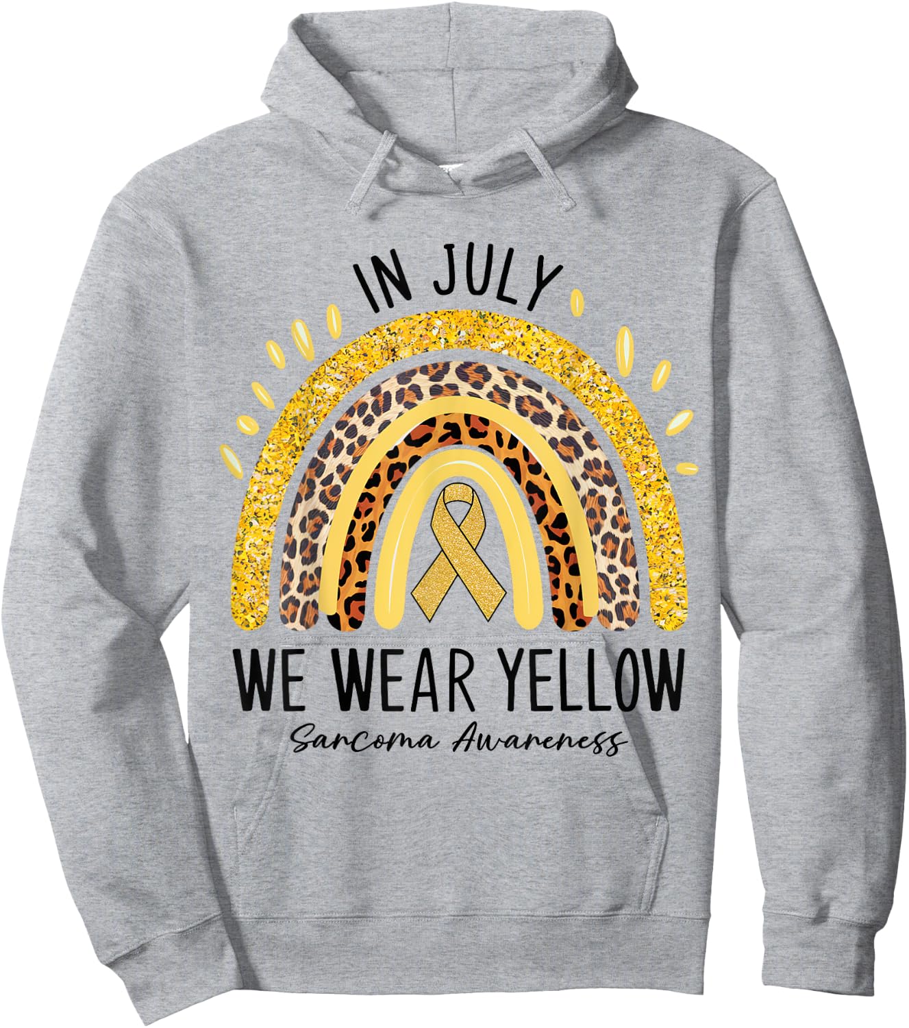 In July We Wear Yellow Sarcoma Cancer Awareness Rainbow Hoodie - Hoodie | Ash