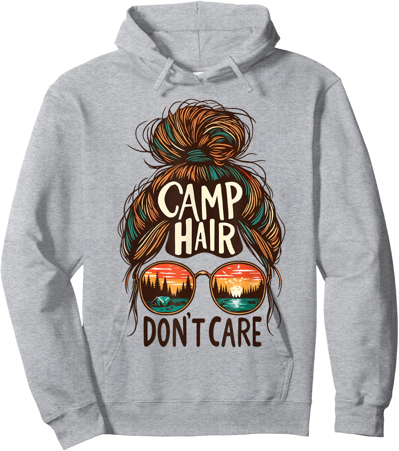 Camp Hair Don't Care Messy Bun Funny Camping Camper Women Hoodie - Hoodie | Ash