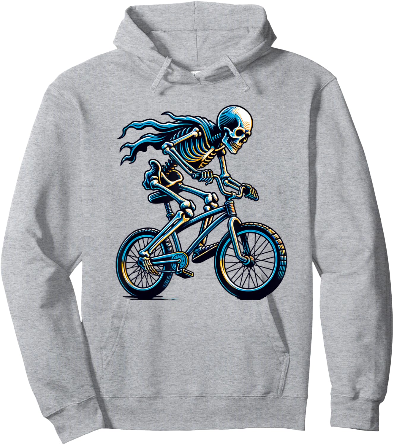 Funny Halloween Skeleton Riding Bicycle, Cute Cycling Biking Hoodie - Hoodie | Ash