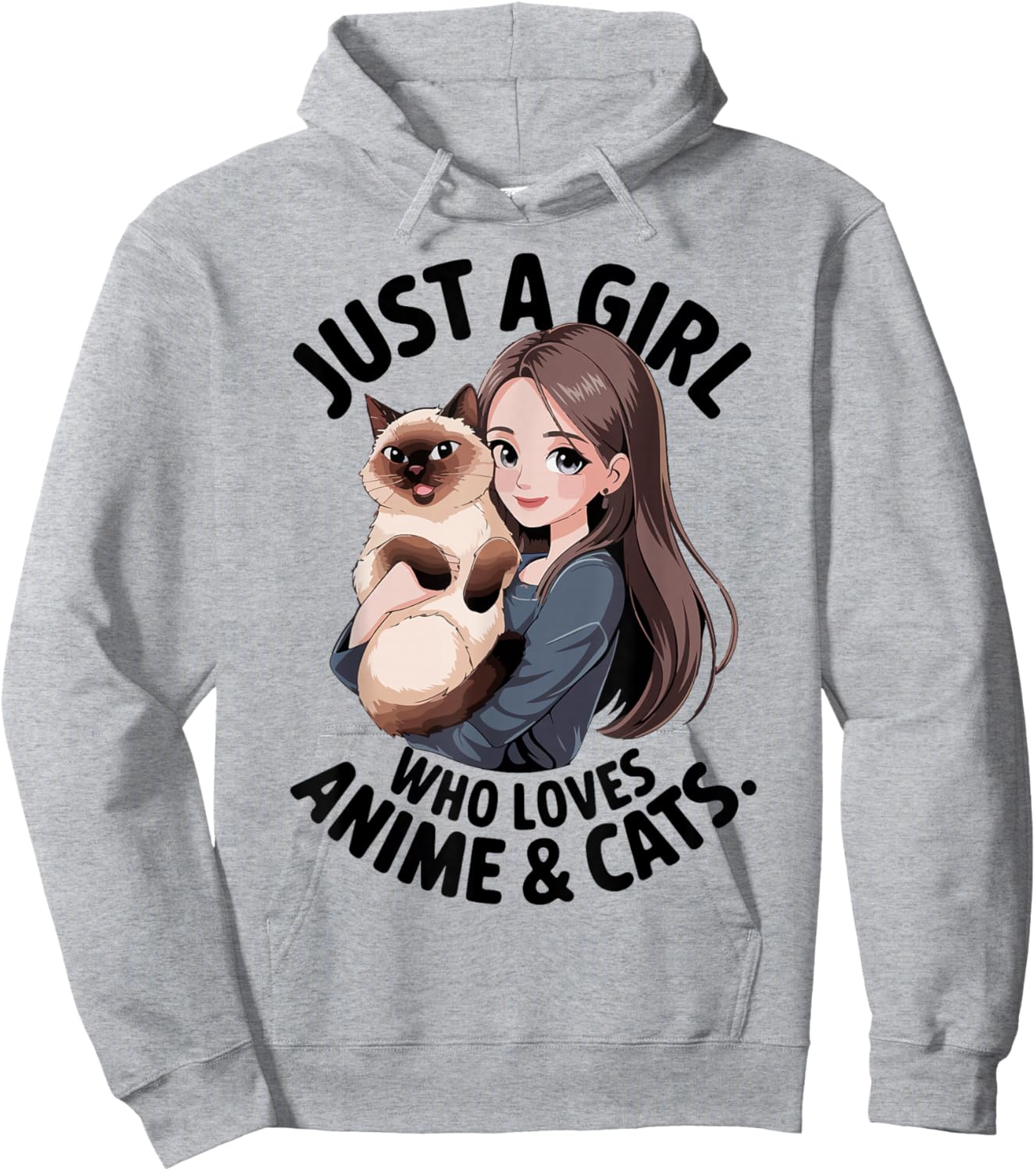 Cute Just A Girl Who Loves Anime & Siamese Cat Mama Mom Teen Hoodie - Hoodie | Ash