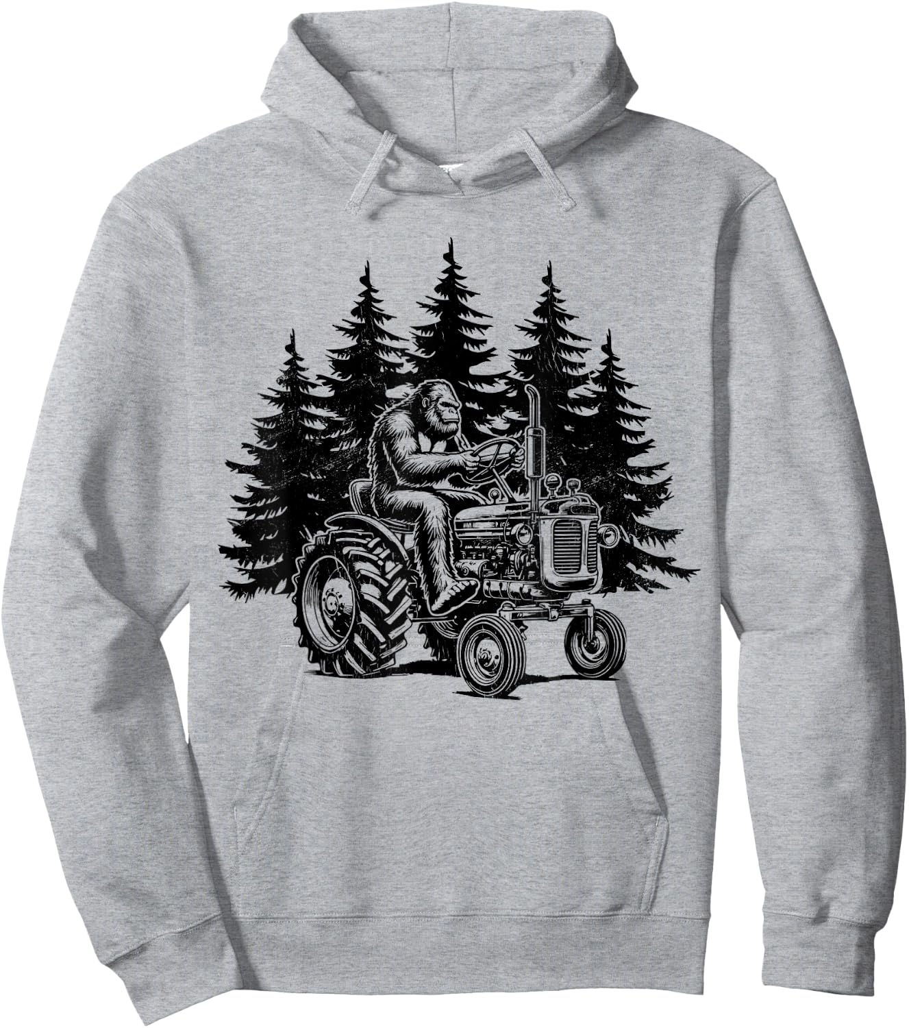 Retro Farmer Bigfoot Riding Tractor Funny Bigfoot Farming Hoodie - Hoodie | Ash