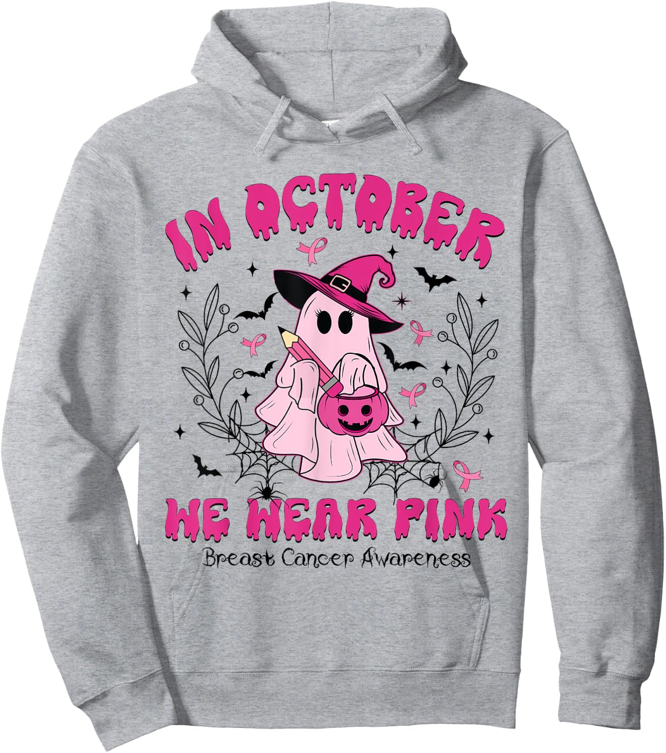 Teacher Boo Ghost In October We Wear Pink Breast Cancer Hoodie - Hoodie | Ash