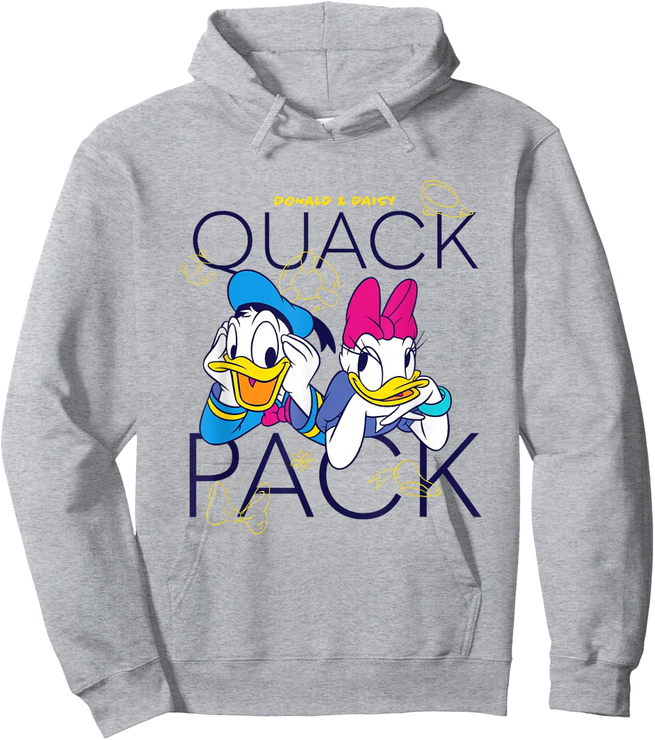 Disney Mickey and Friends Donald Daisy Quack Pack Chest Logo Hoodie - Hoodie | Ash