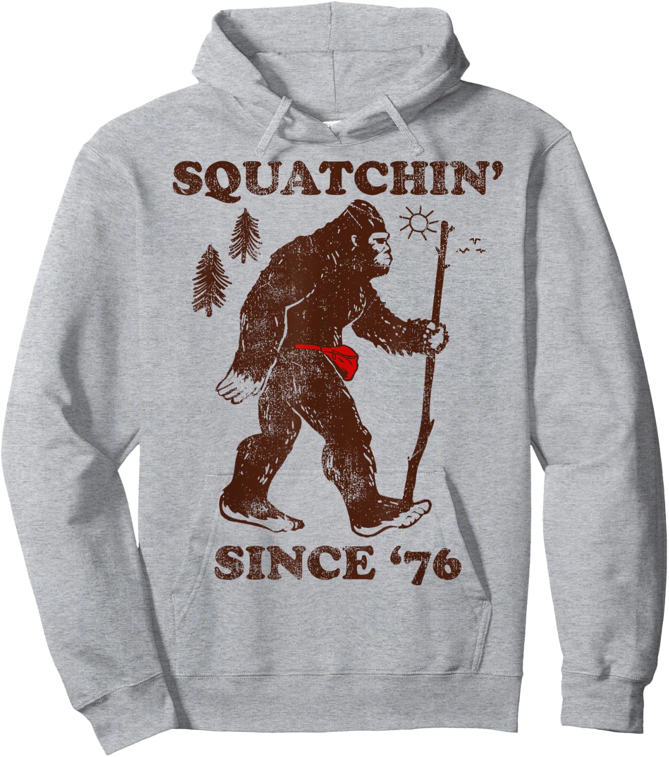 Squatchin' Since '76 Big Foot Vintage Outdoors Hoodie - Hoodie | Ash