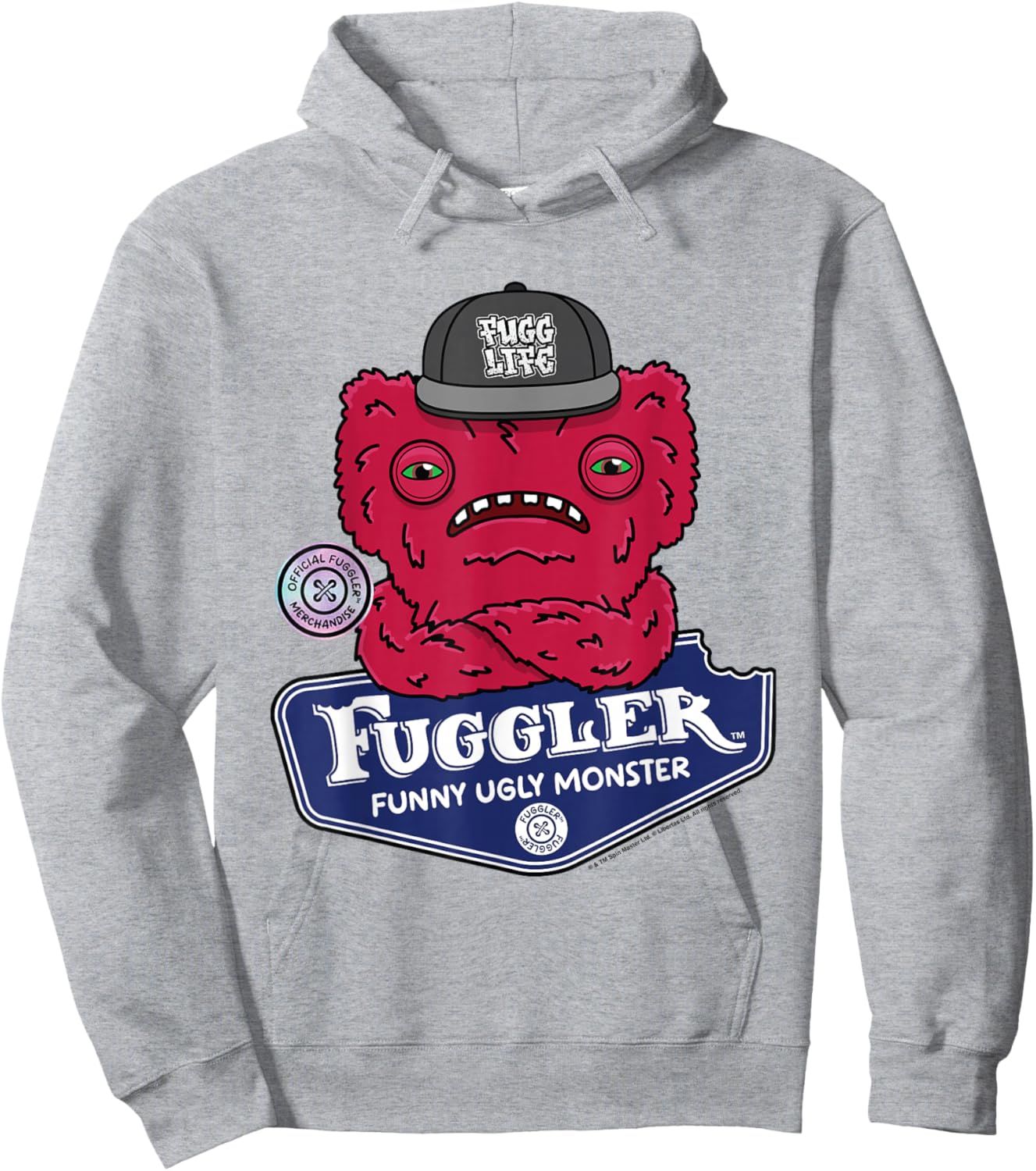 Fuggler -Adults , Grey, Small, Short Sleeve, Classic Fit, Cartoon Pattern, , Lightweight Hoodie - Hoodie | Ash