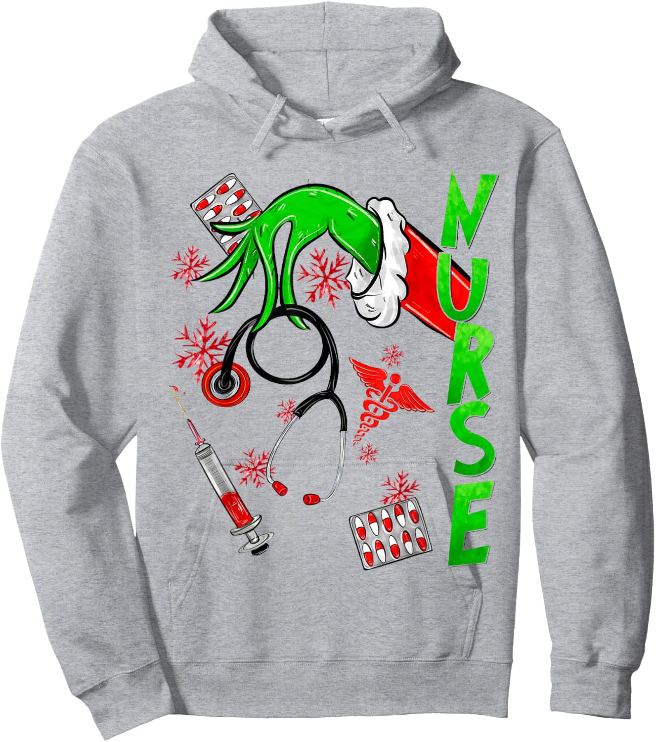 Funny Nurse Merry Christmas Stethoscope Nurses Xmas Pajamas Hoodie - Hoodie | Ash