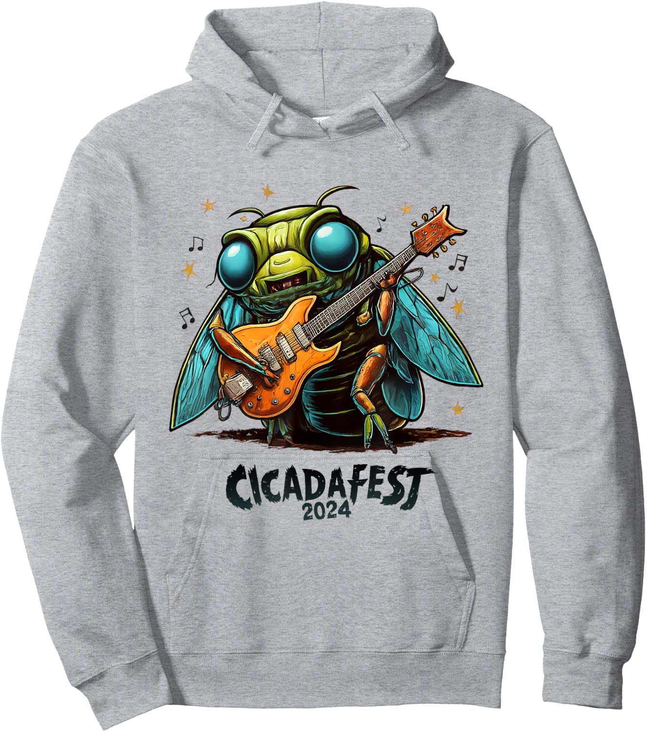 Cicada fest 2024 Guitar Playing Cicada Hoodie - Hoodie | Ash