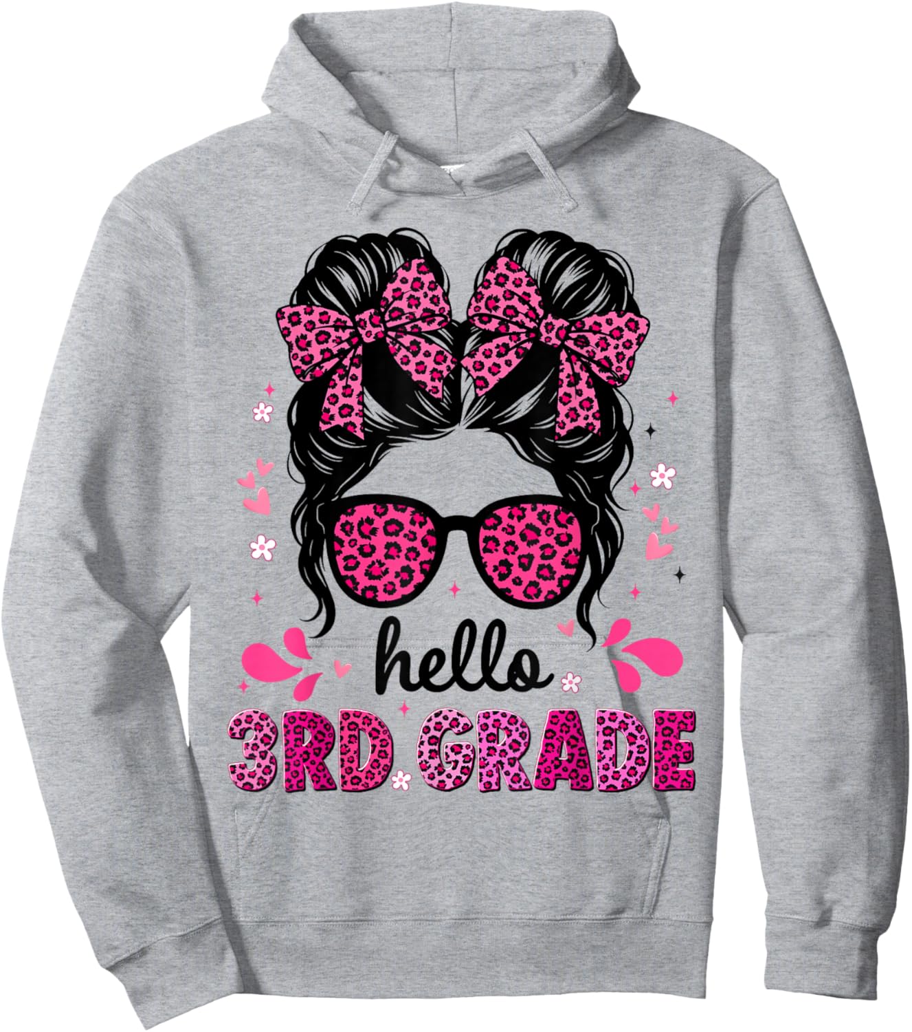 Hello 3rd Grade Messy Bun Coquette First Day of School Girls Hoodie - Hoodie | Ash