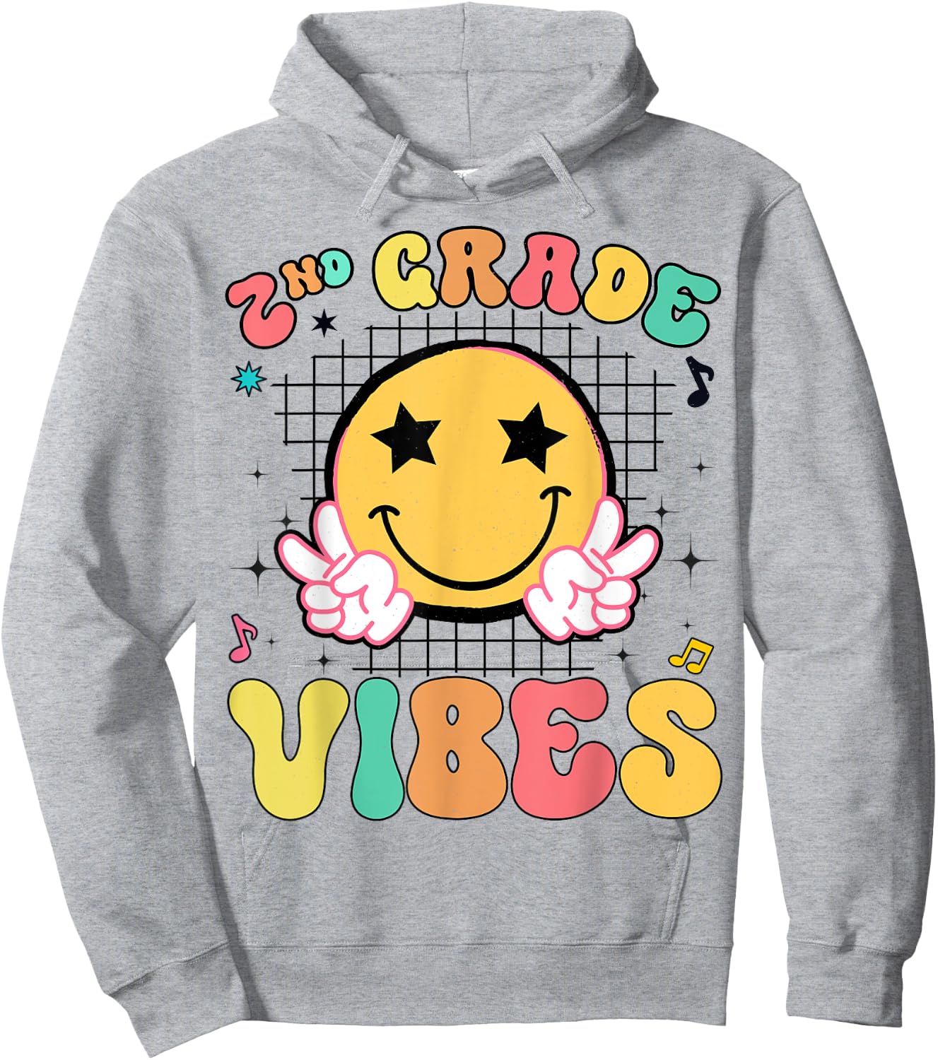 Girls 2nd Grade Vibes Smile Face Back to School Second Grade Hoodie - Hoodie | Ash
