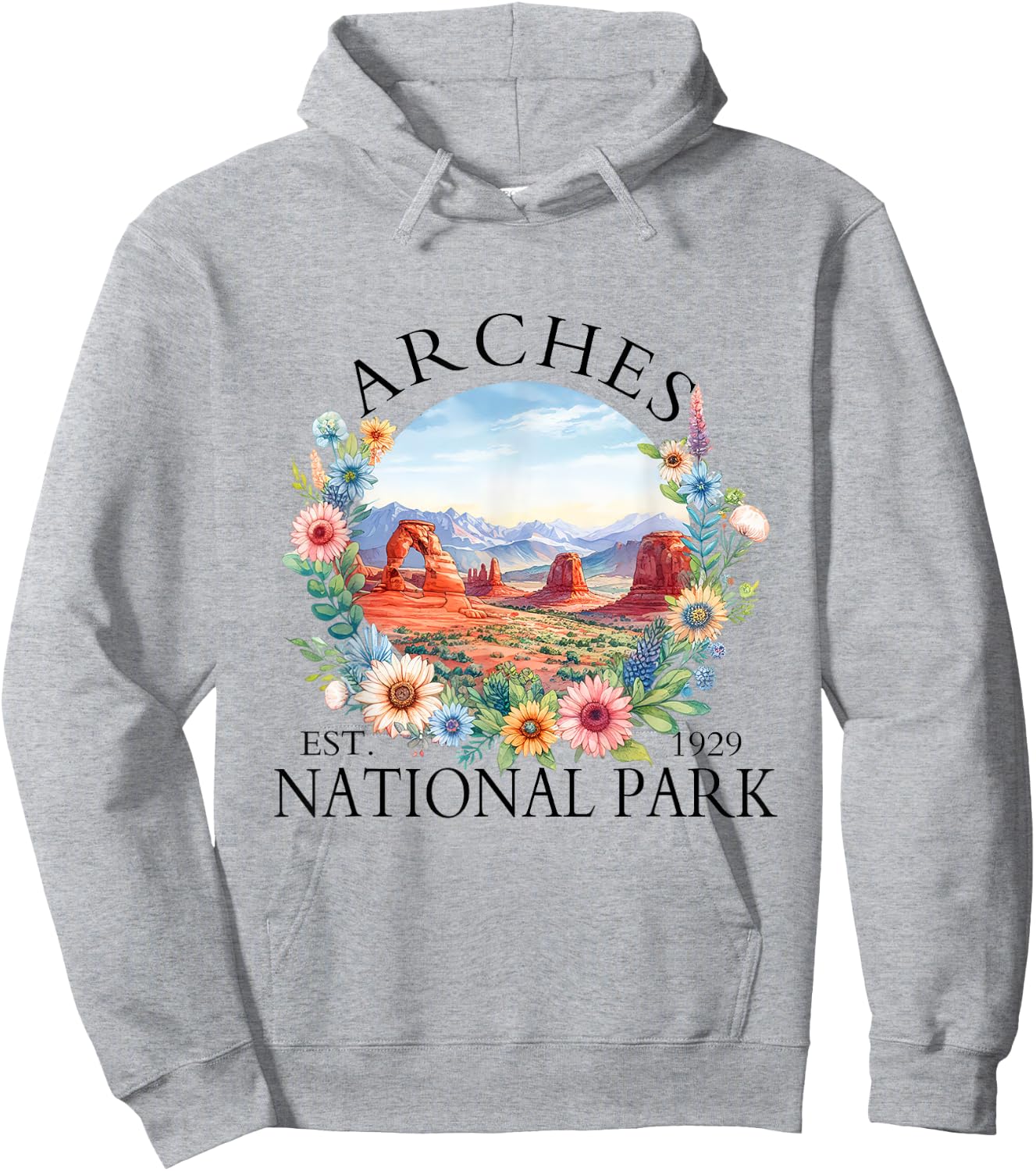 Retro Floral Arches National Park Hiking Camping Outdoor Hoodie - Hoodie | Ash