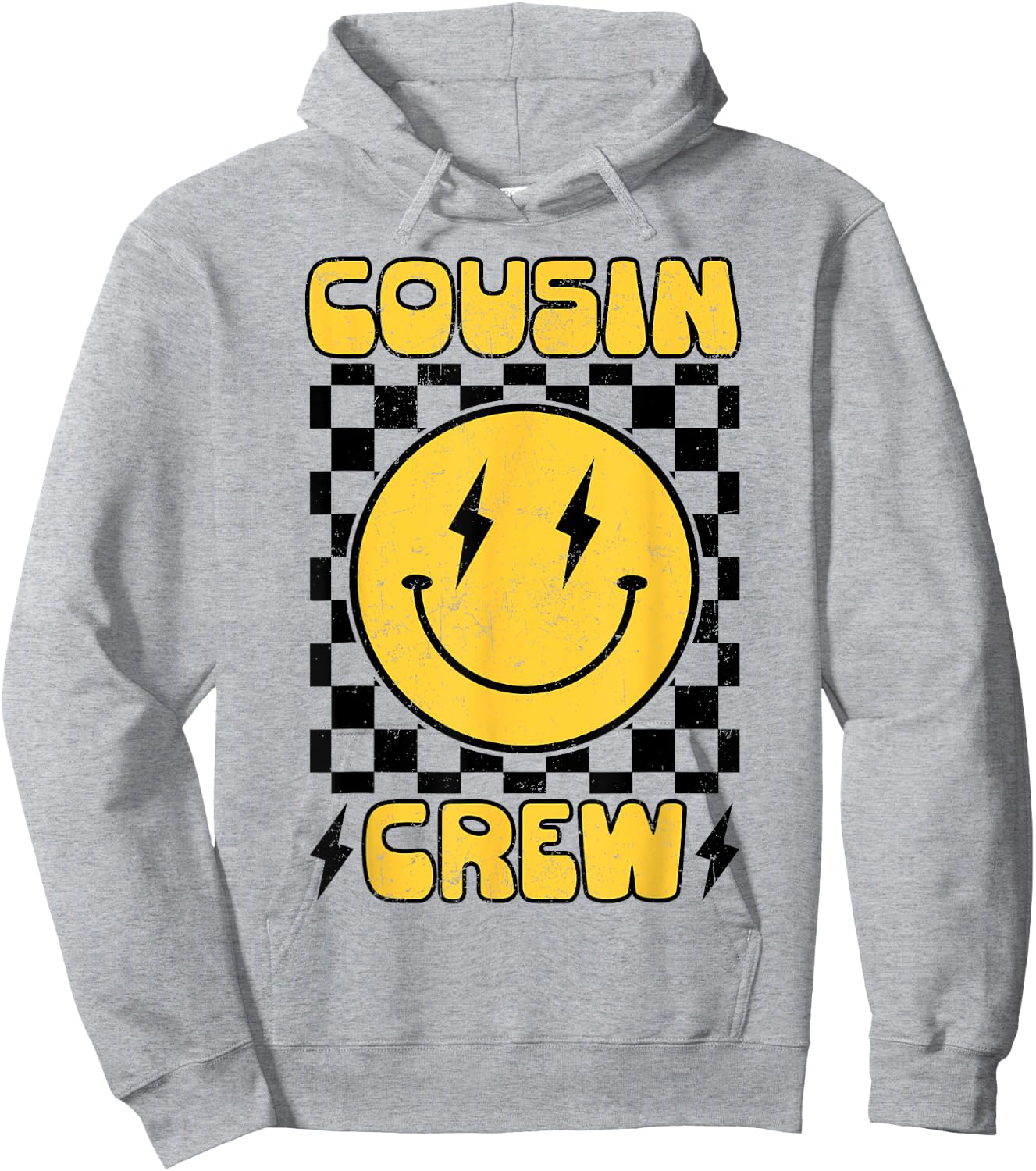 Cousin Crew Retro Smile Face Happy Face Cousin Matching Hoodie - Hoodie | Ash