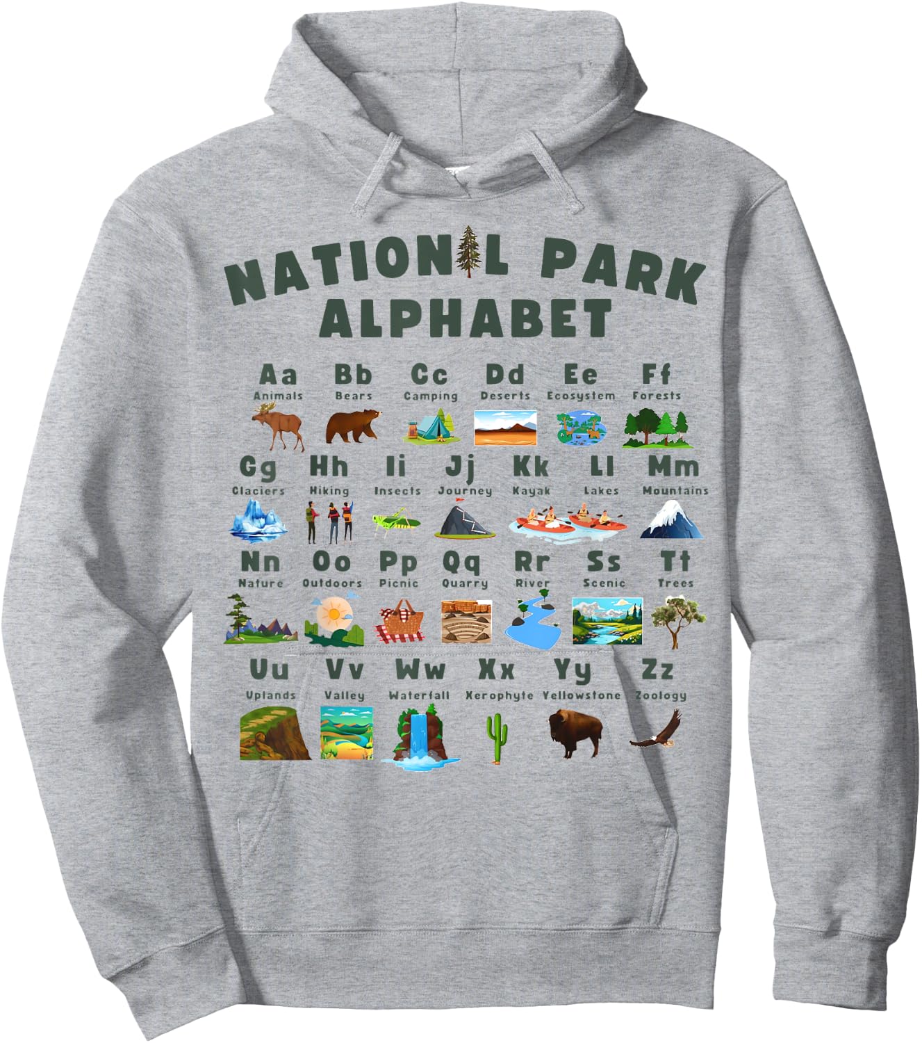 National Park Alphabet ABC Nature Learning Teach School Hoodie - Hoodie | Ash
