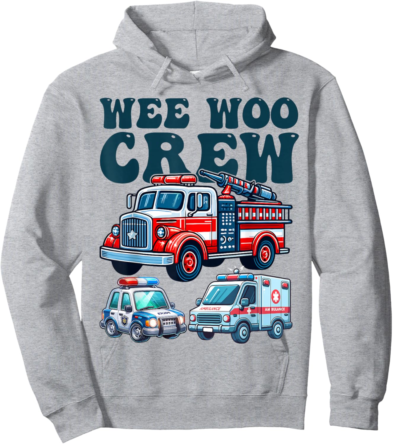 funny Wee Woo Crew Ambulance Firetruck Police Car for Kids Hoodie - Hoodie | Ash