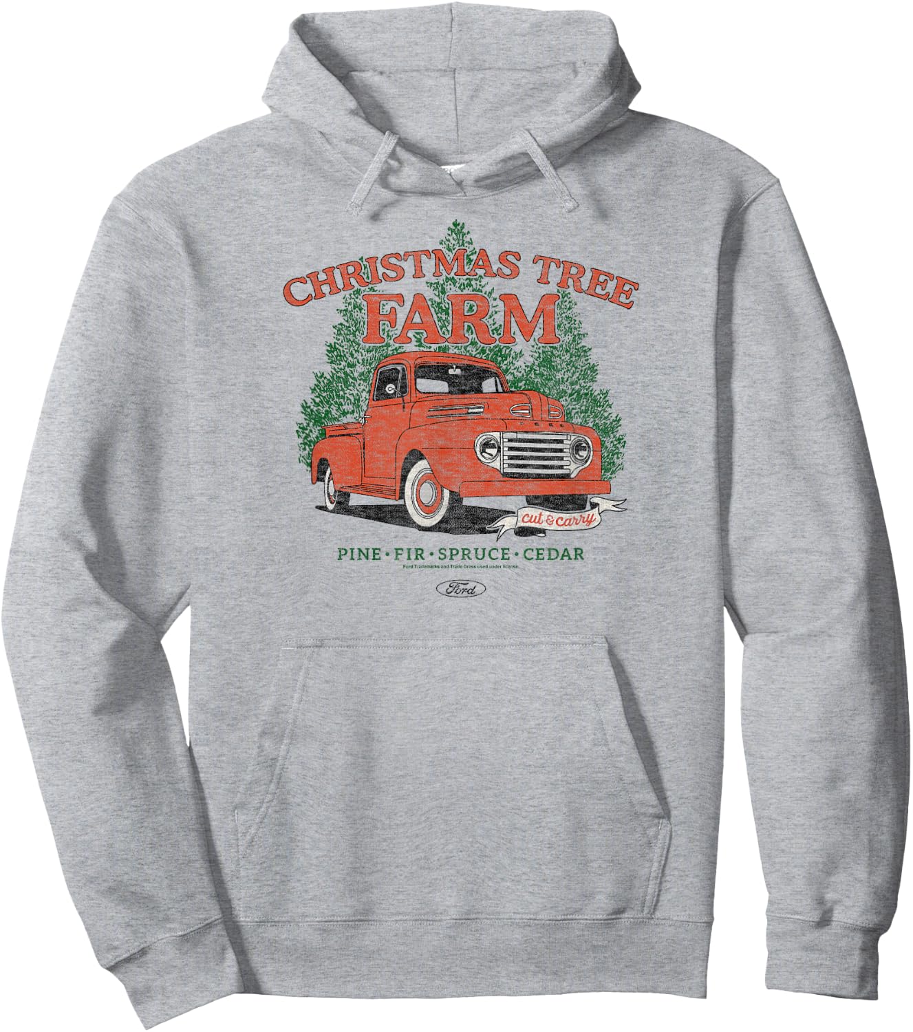 Ford - Vintage F3 1949 Red Truck Christmas Tree Farm Hoodie - Hoodie | Ash