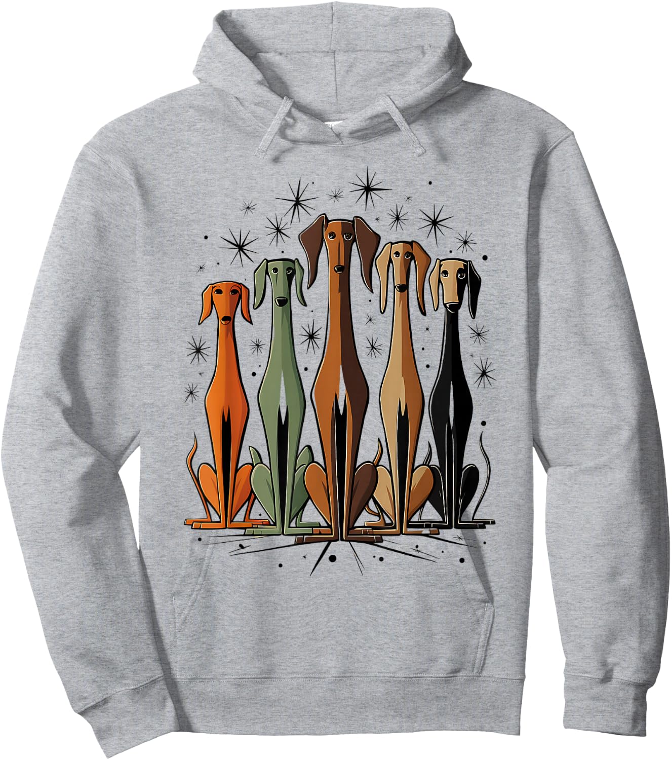 Vintage Retro Mid-Century Long Neck Dogs 50s 60s Style Hoodie - Hoodie | Ash