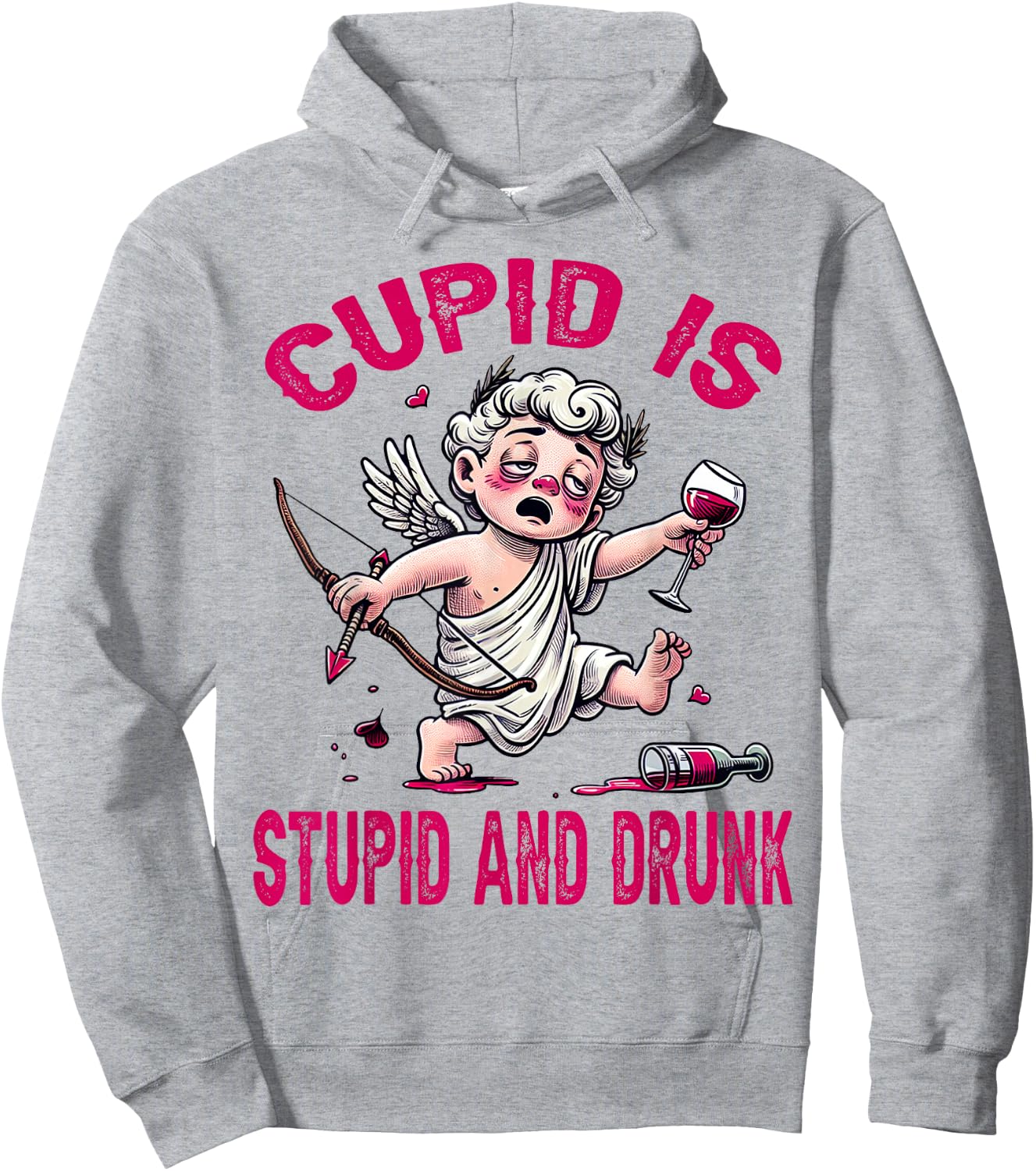 Cupid is Stupid and Drunk Anti-Valentine's Day Funny Women Hoodie - Hoodie | Ash