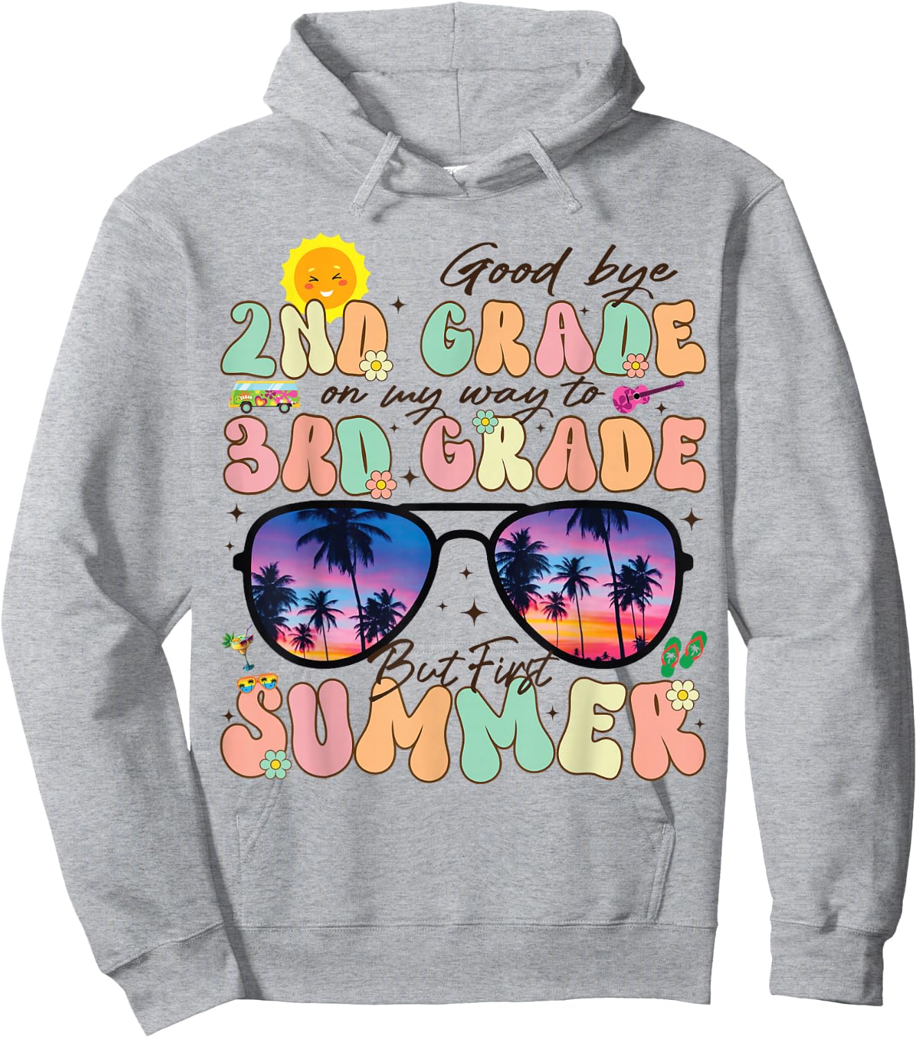 Groovy Goodbye 2nd Grade Graduation To 3rd Hello Summer Kids Hoodie - Hoodie | Ash