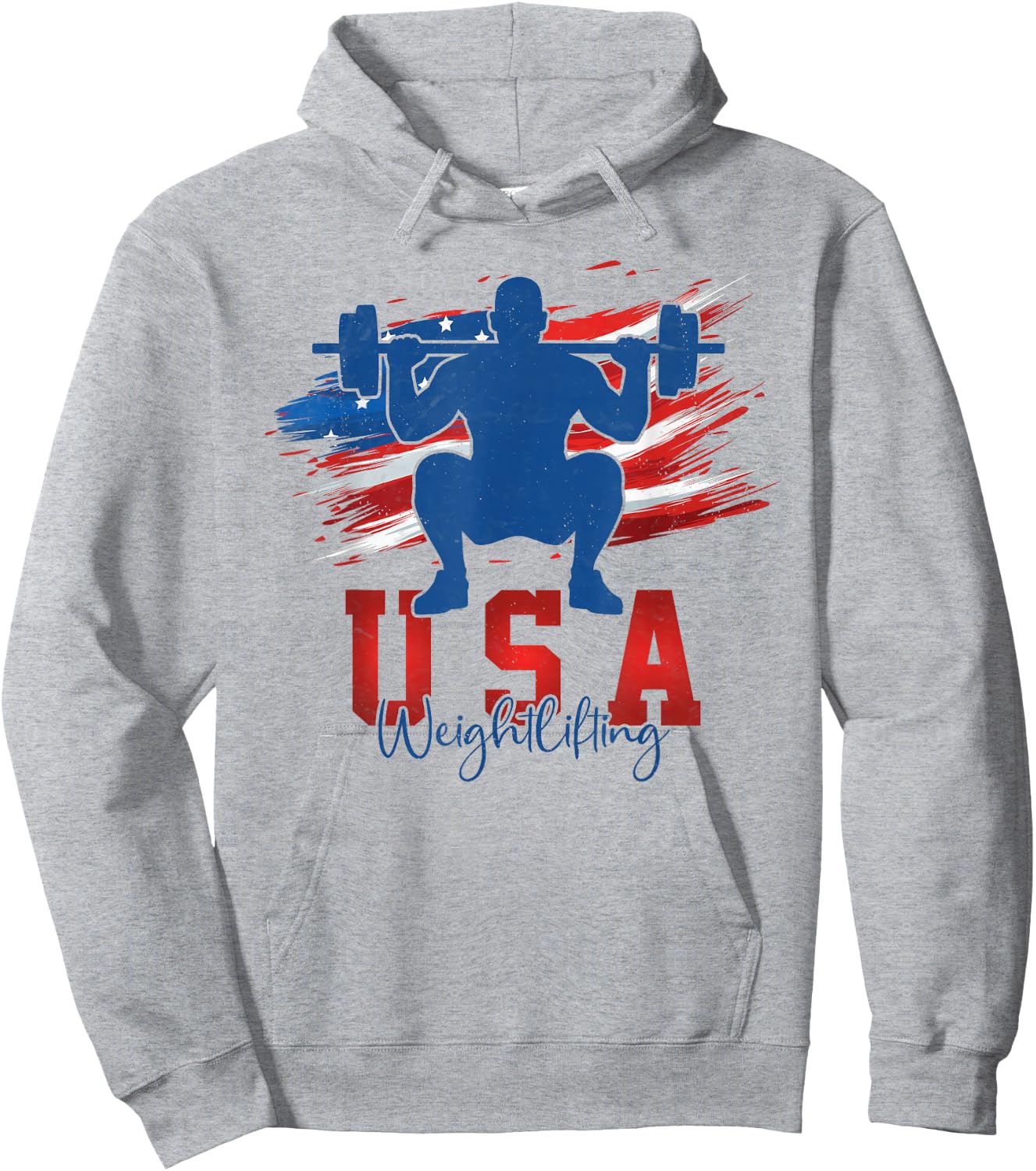 American Flag Weightlifting 4th of July USA Support Team Hoodie - Hoodie | Ash