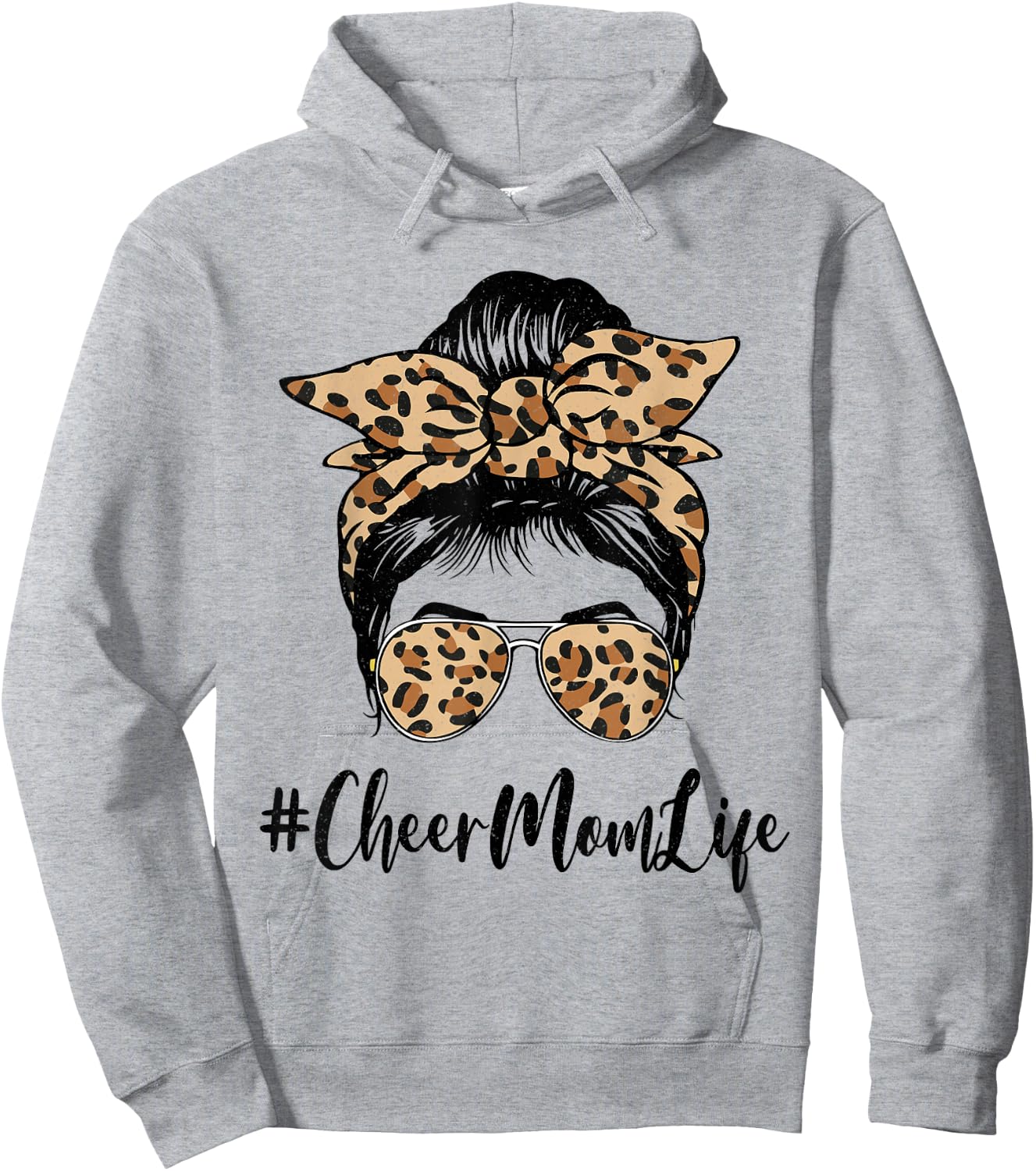 Funny Cheer Mom Life Bleached Leopard Messy Bun Mother's day Hoodie - Hoodie | Ash