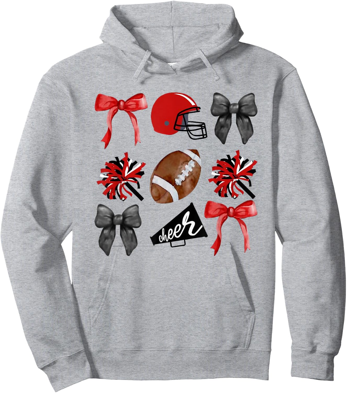 Cheer Coquette Bow American Football Autumn Thanksgiving Hoodie - Hoodie | Ash
