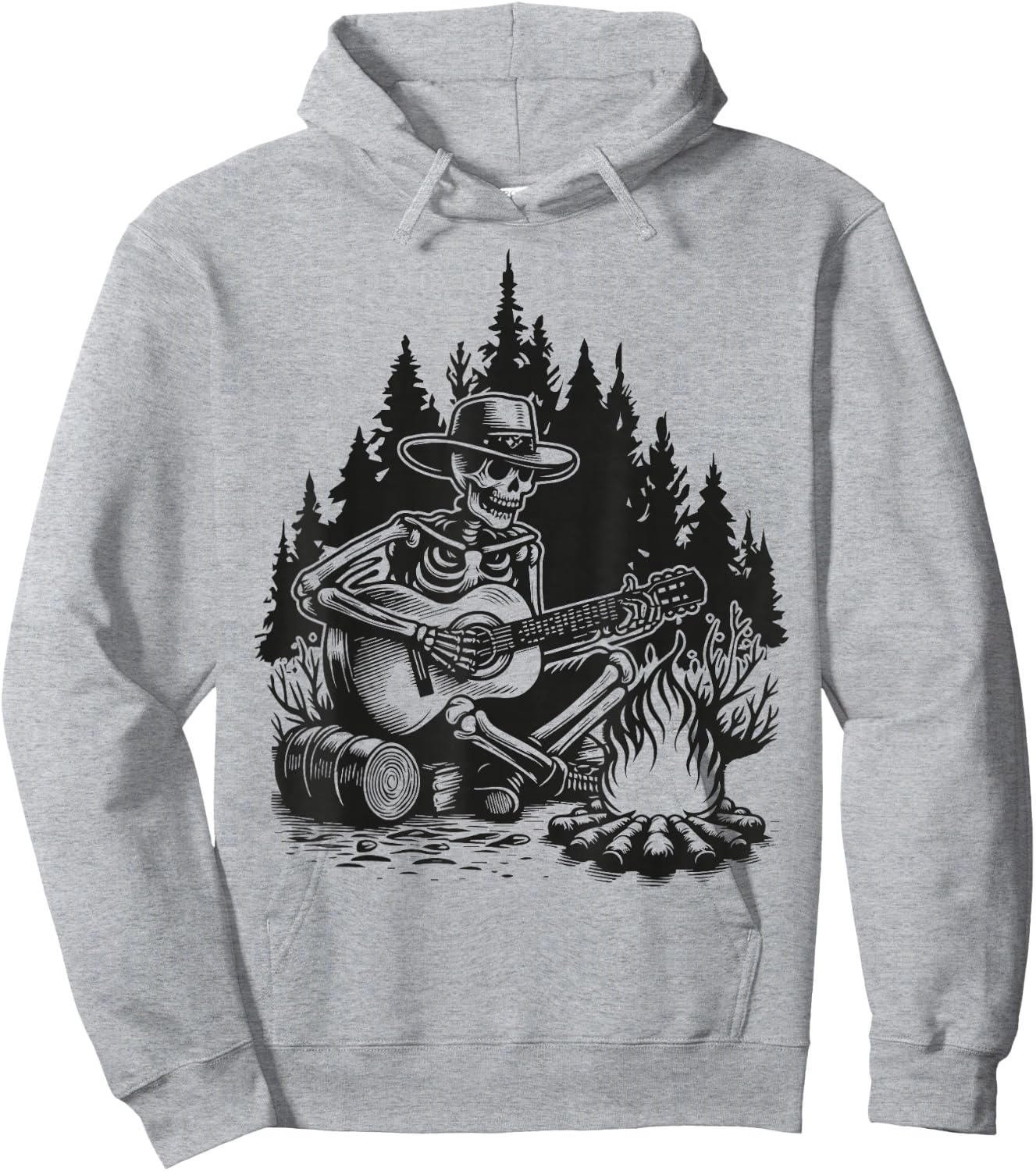 Camp Skeleton Country Music Campfire Skeleton Playing Guitar Hoodie - Hoodie | Ash
