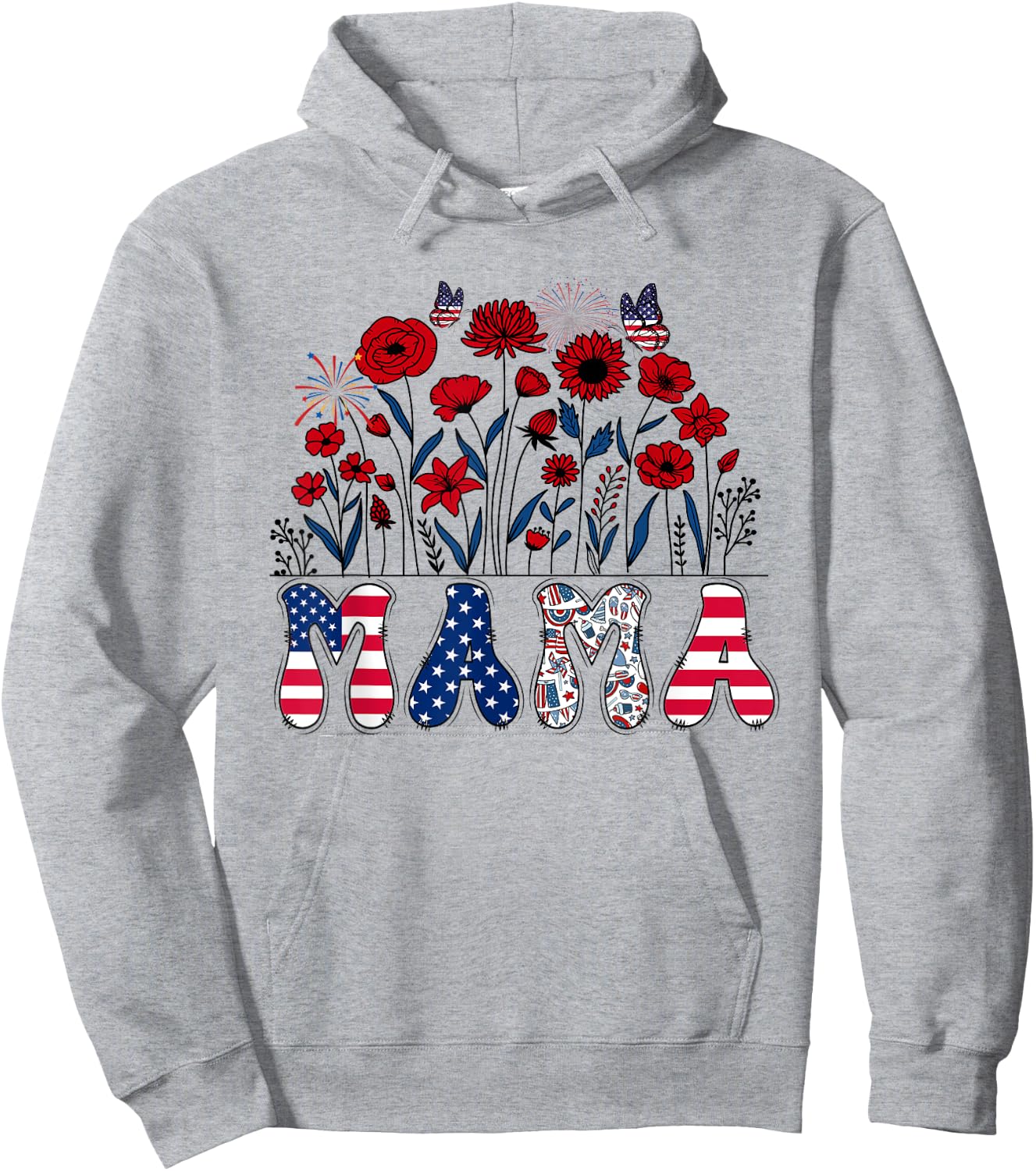Groovy Mama 4th of July Patriotic Floral Women Mother's Day Hoodie - Hoodie | Ash