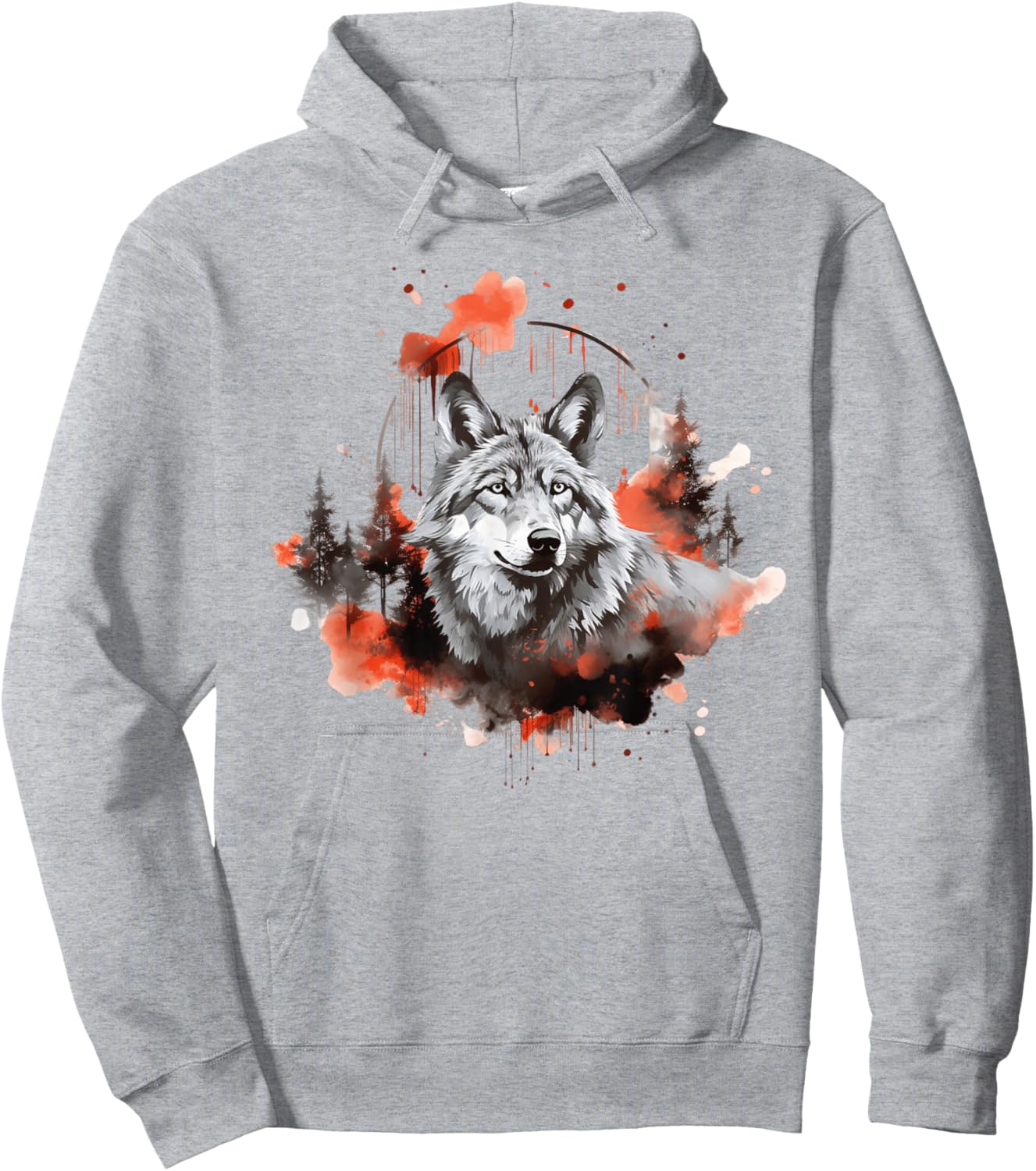 Wolf Splash Art Animal Face Forest Landscape Wolf Hoodie - Hoodie | Ash