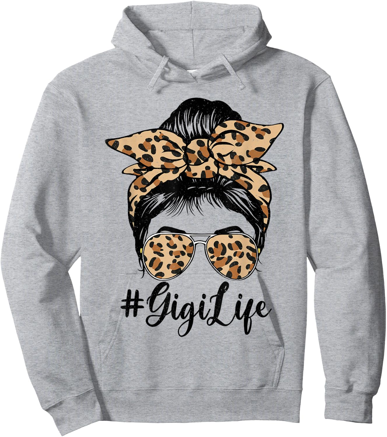 Funny Gigi Life Bleached Leopard Messy Bun Mother's day Hoodie - Hoodie | Ash