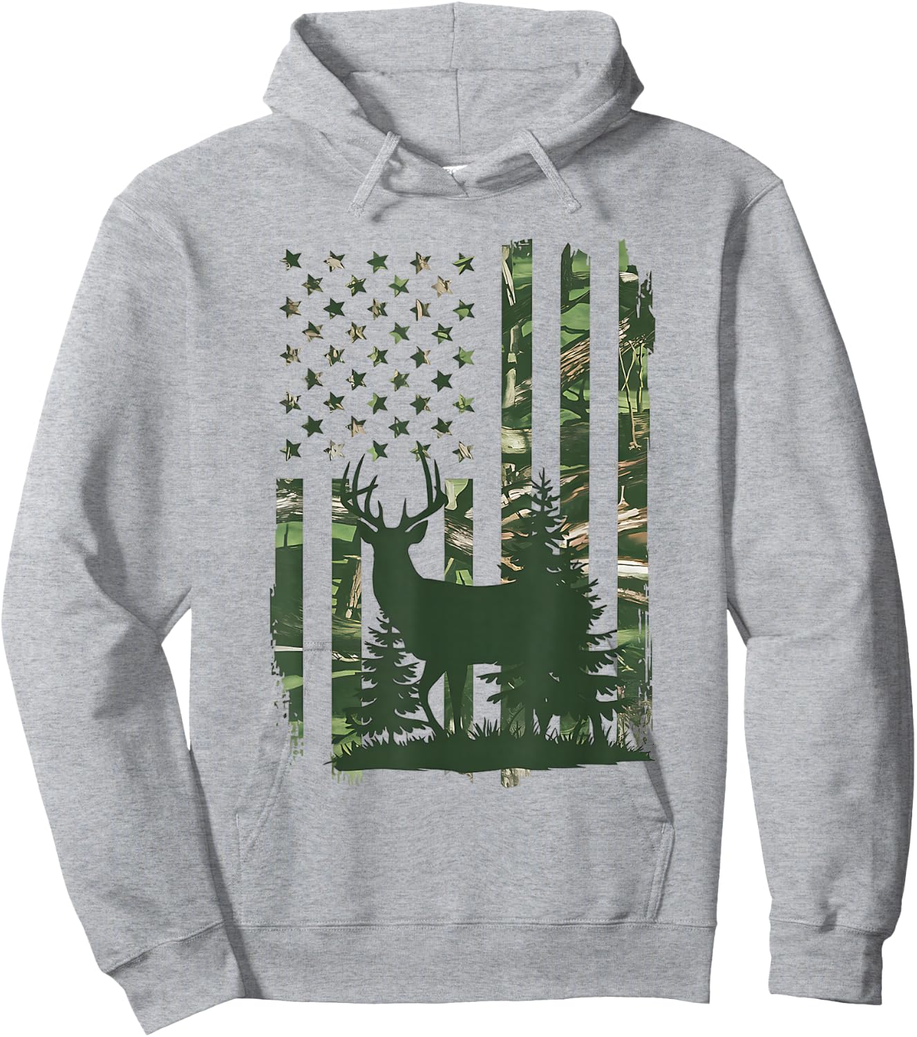 Camo Deer Hunting American Flag Whitetail Hunter USA Graphic Hoodie - Hoodie | Ash