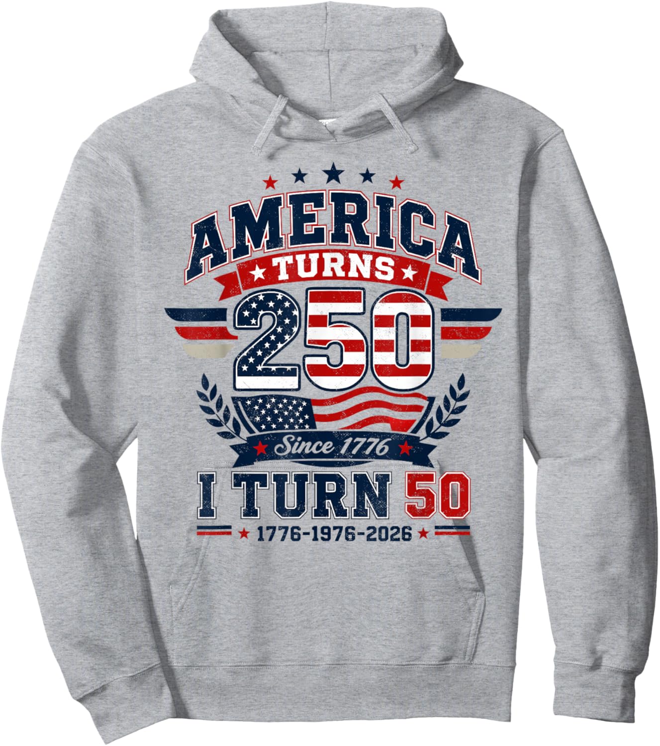 50th Birthday 1976 2026 America Turns 250 I Turn 50 Vintage Hoodie - Hoodie | Ash