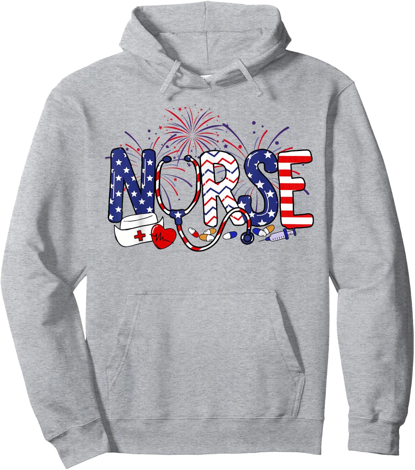 American Nurse 4th of July Nurse Stethoscope Nursing Hoodie - Hoodie | Ash