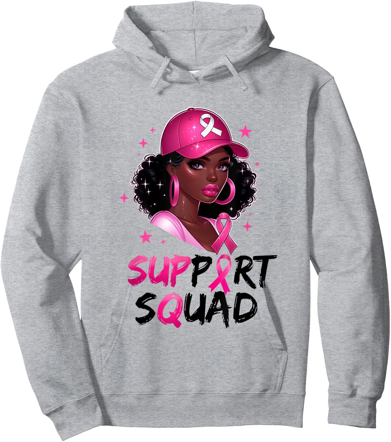 Support Squad Breast Cancer Awareness Warrior Black Women Hoodie - Hoodie | Ash