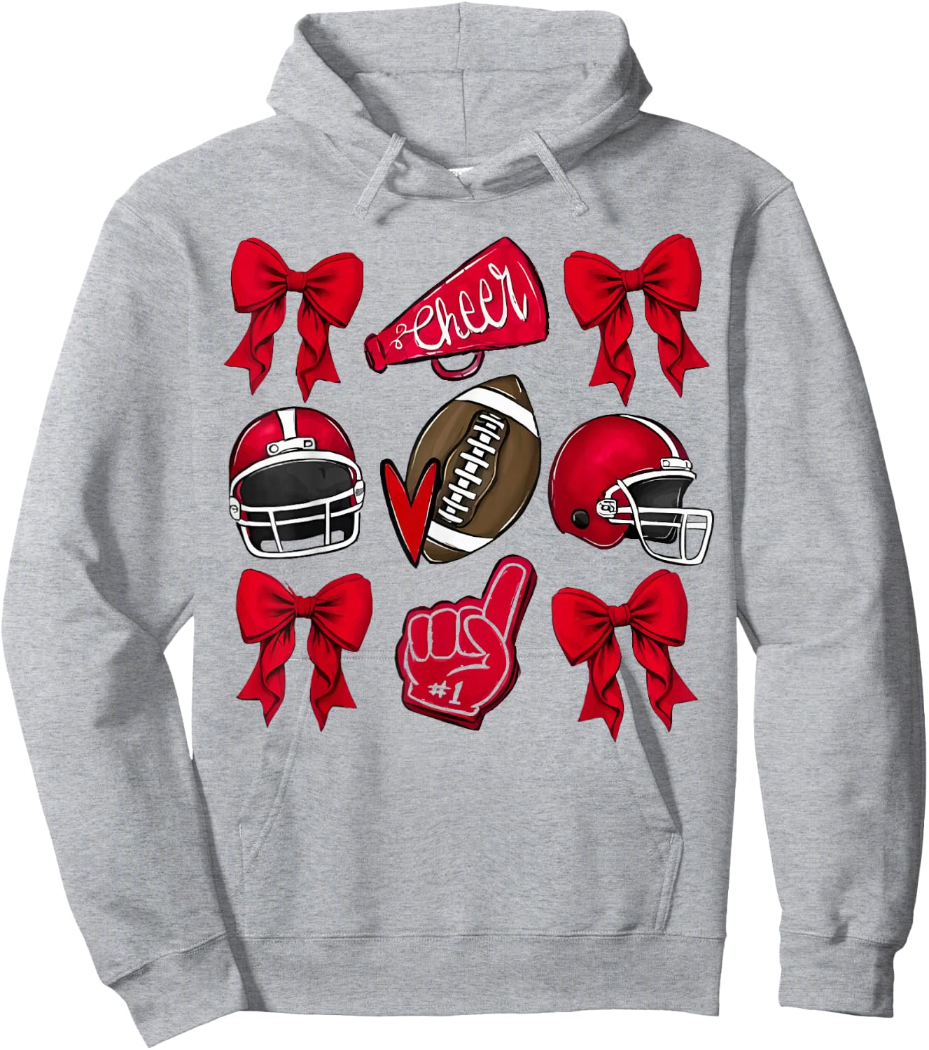 Coquette Game Day Football Mom Red Cheer Hoodie - Hoodie | Ash