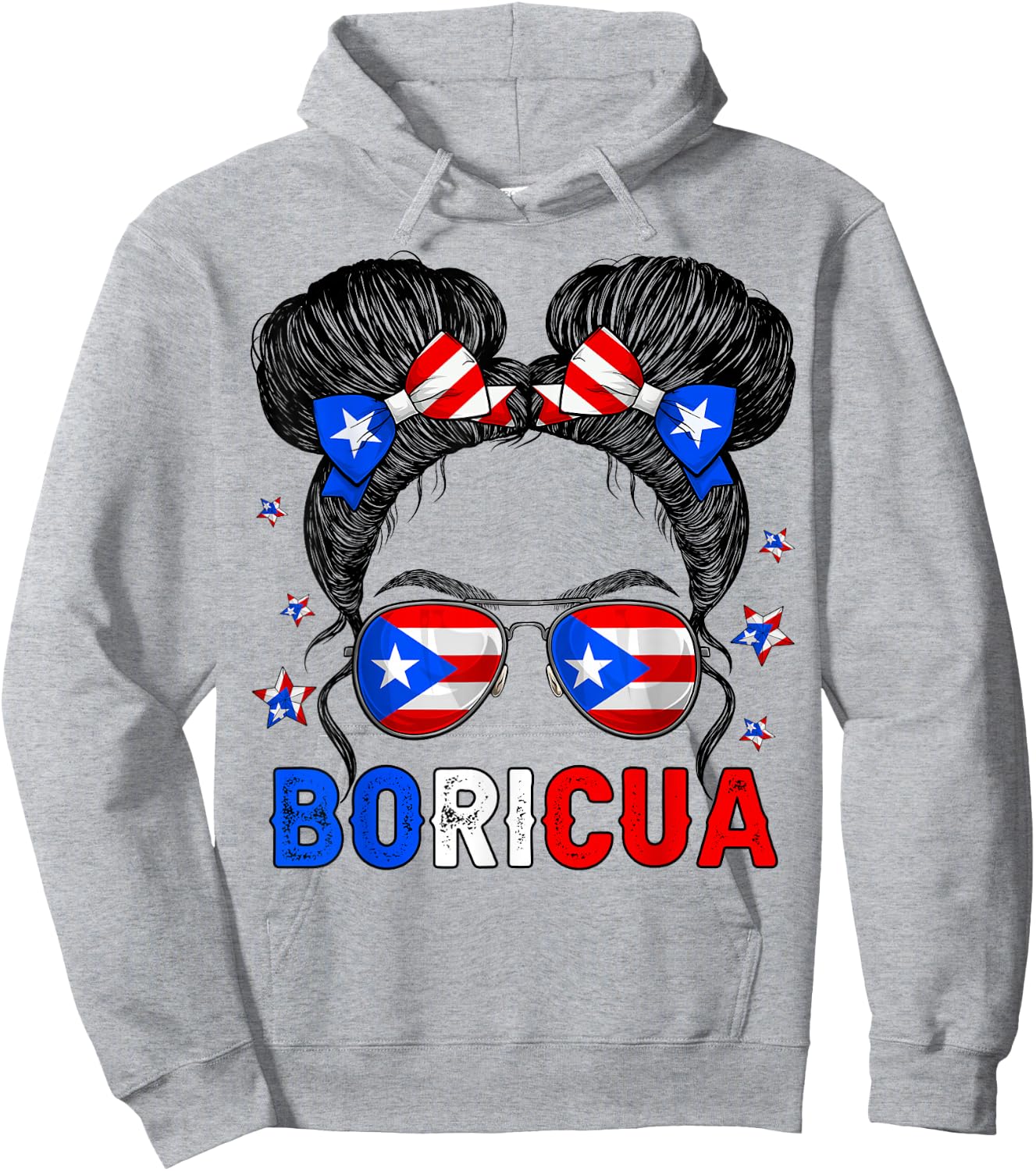 Messy Bun Girl Boricua Puerto Rico Hispanic Heritage Month Hoodie - Hoodie | Ash